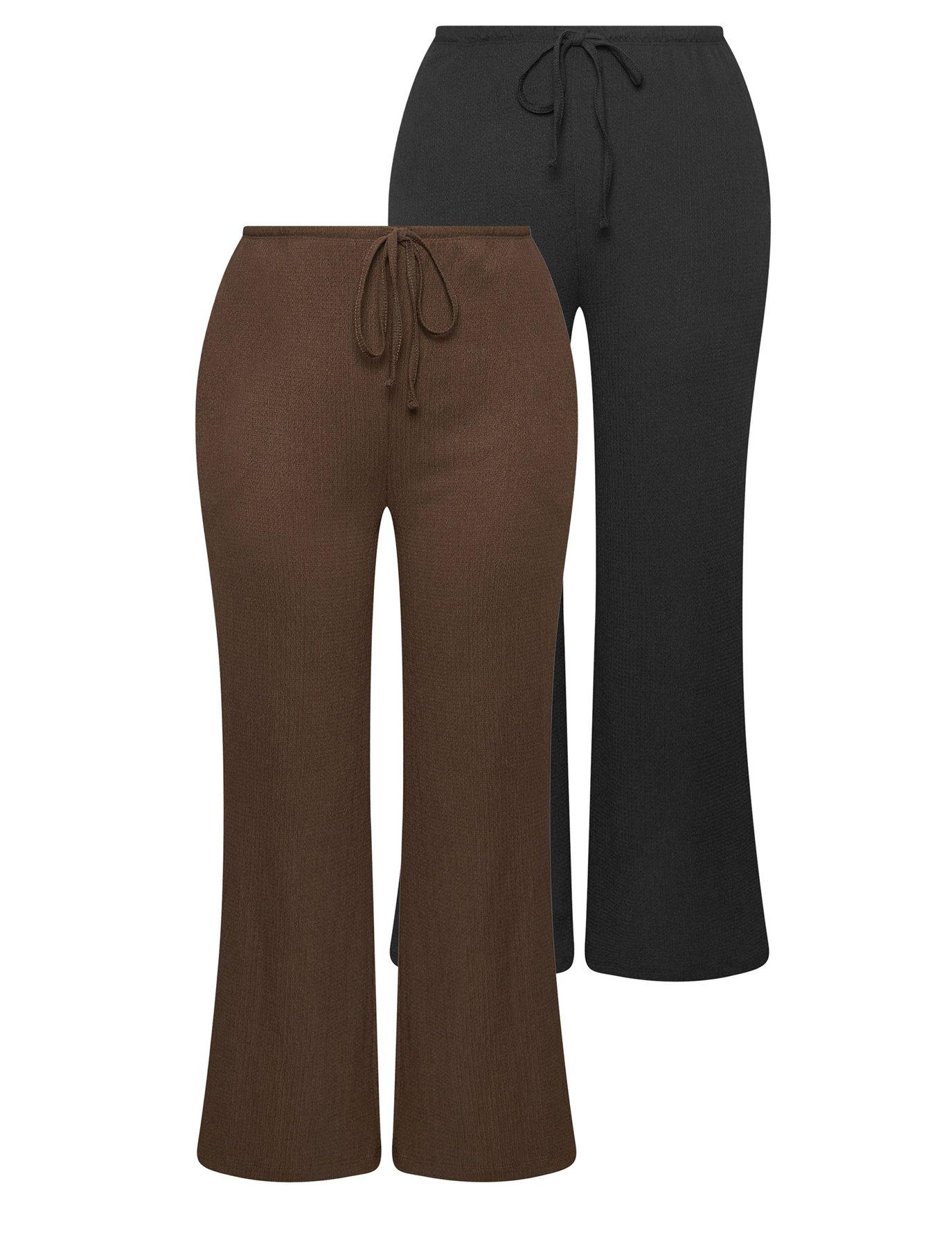 Image 5 of 5 of Yours Curve 2 Pack Wide Leg Trousers Regular - Black/Brown