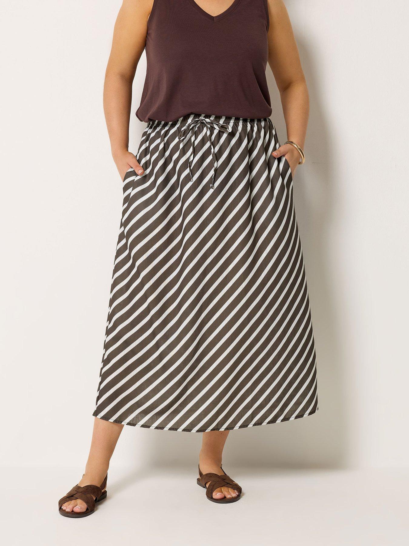 Yours Curve Satin Midi Skirt - Brown