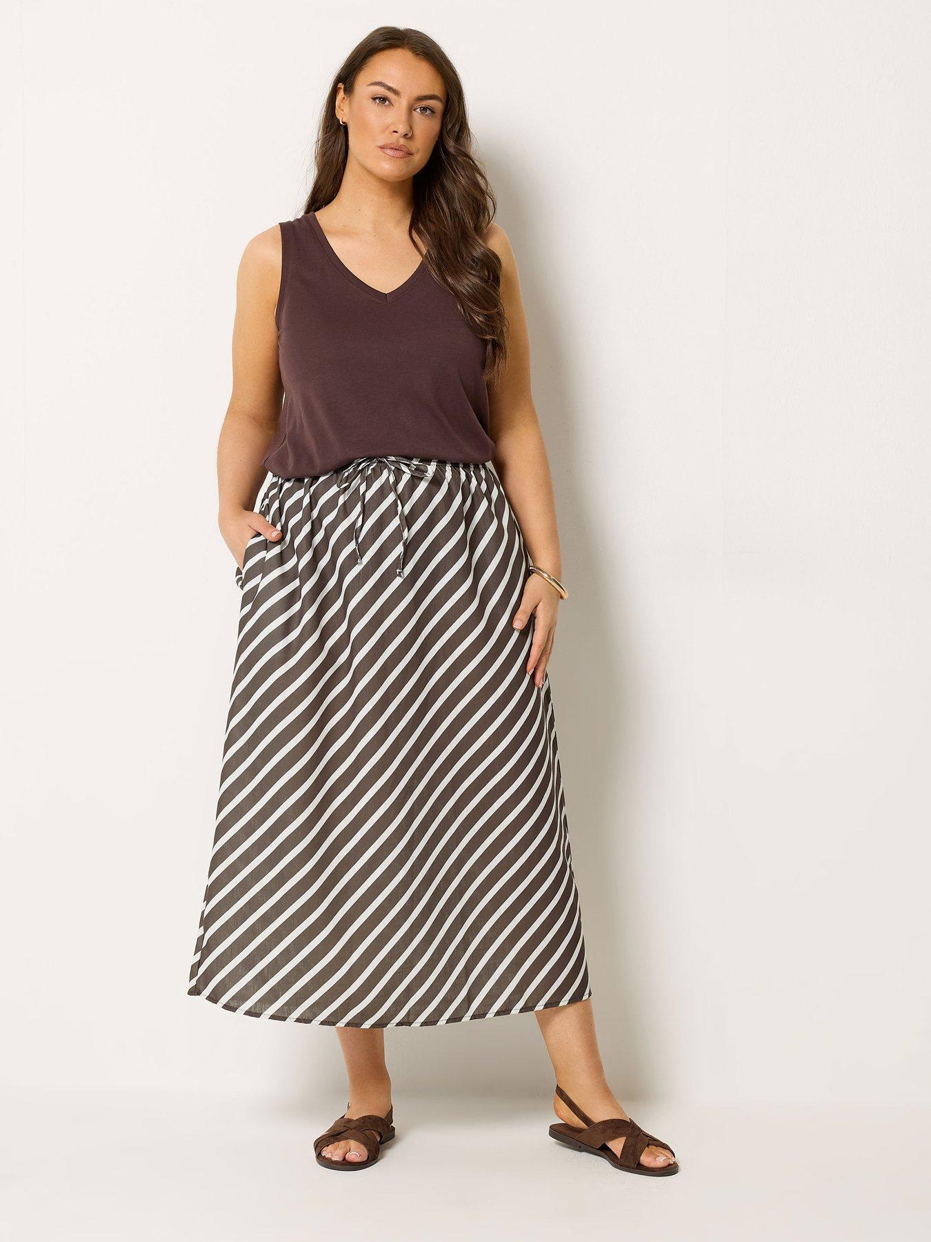 Image 3 of 4 of Yours Curve Satin Midi Skirt - Brown