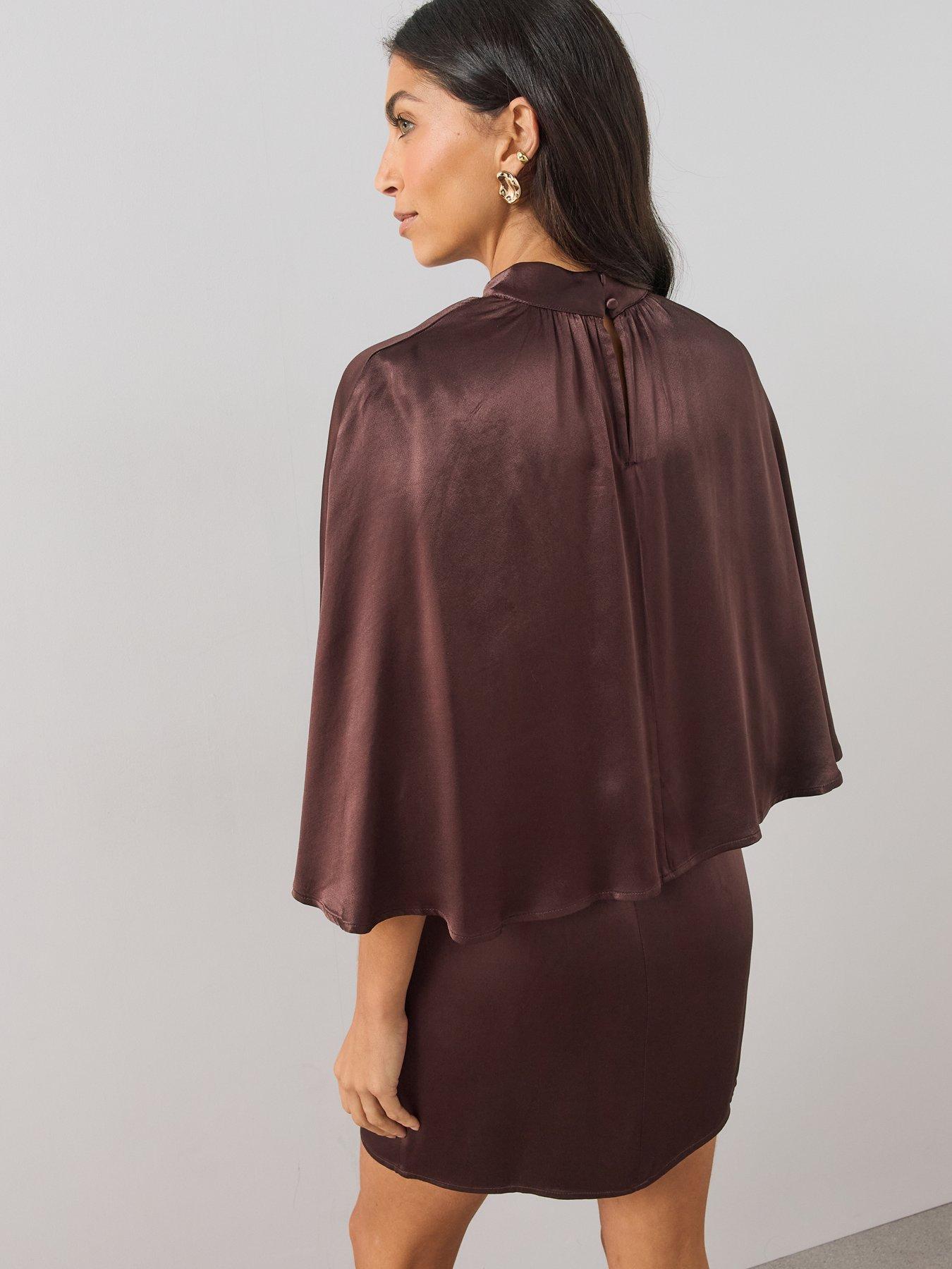 Image 2 of 7 of The Very Collection Womens&nbsp;Satin-Look Cape Detail Mini Dress - Brown