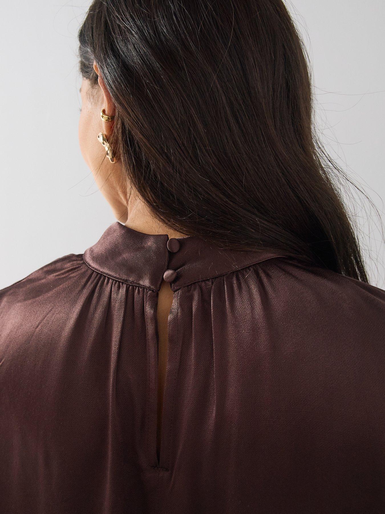 Image 4 of 7 of The Very Collection Womens&nbsp;Satin-Look Cape Detail Mini Dress - Brown