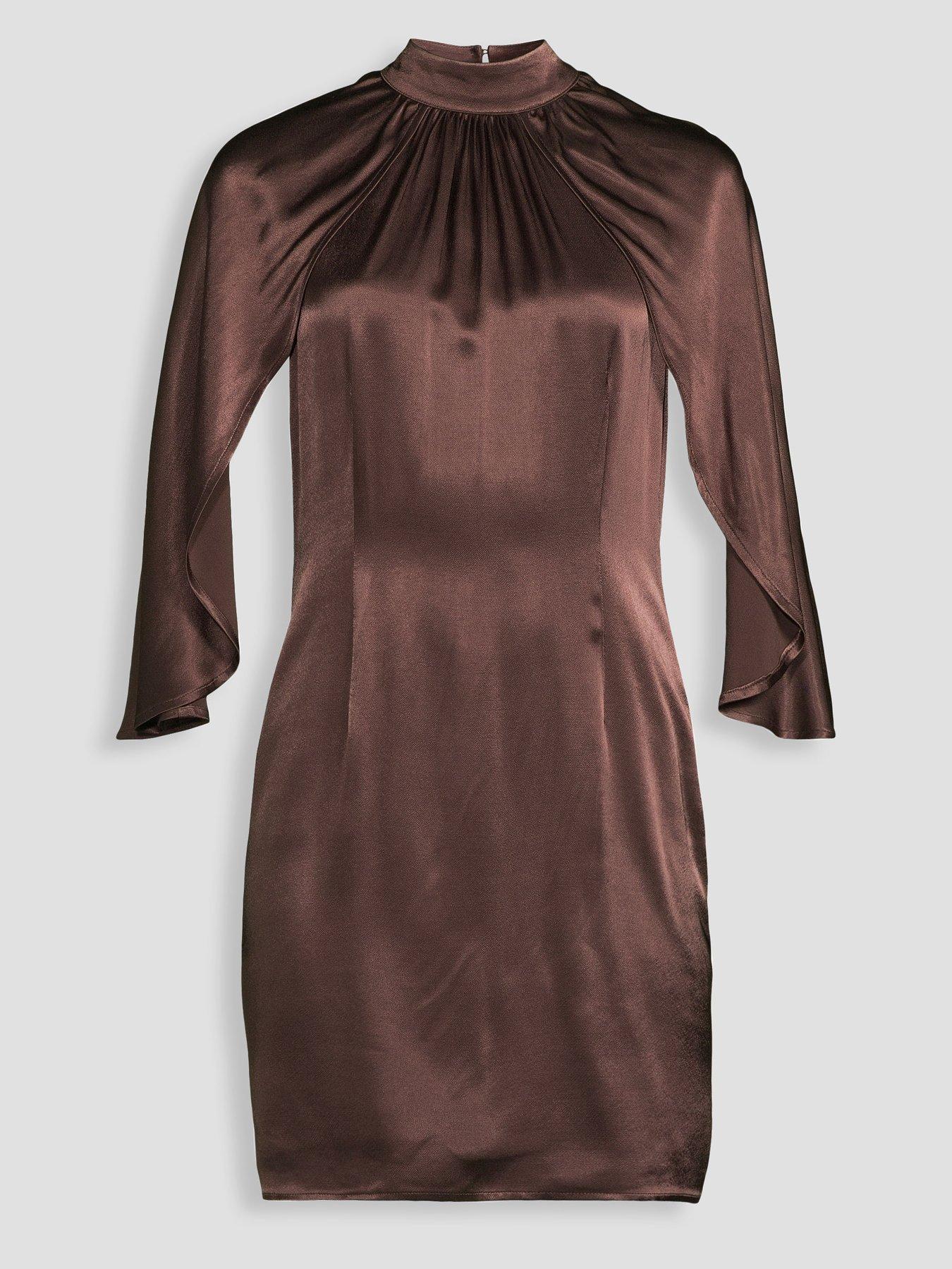 Image 7 of 7 of The Very Collection Womens&nbsp;Satin-Look Cape Detail Mini Dress - Brown