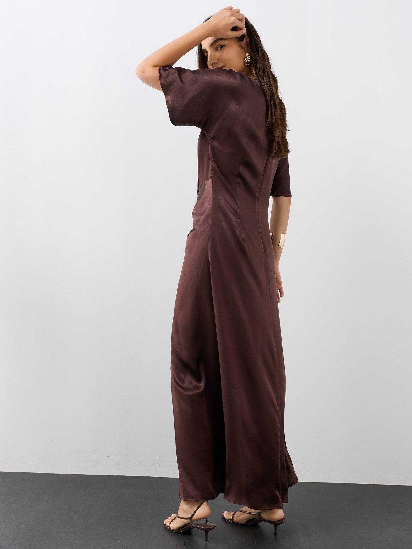 Image 2 of 7 of The Very Collection Womens Ruched Satin-Look Maxi Dress - Brown