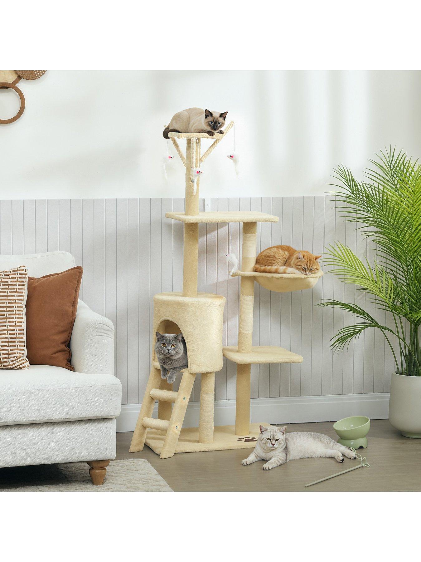 PawHut Multi-Level Cat Tower, 134cm Cat Tree with Condo and Sisal Scratching Posts for Indoor Kittens, Beige