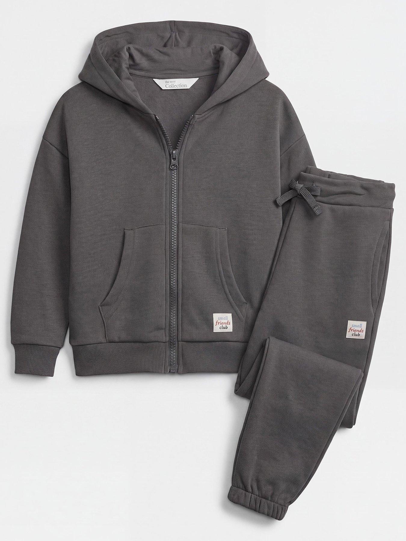 The Very Collection Boys Cotton Rich Woven Tab Detail Hoodie And Joggers Basic Outfit Set - Grey