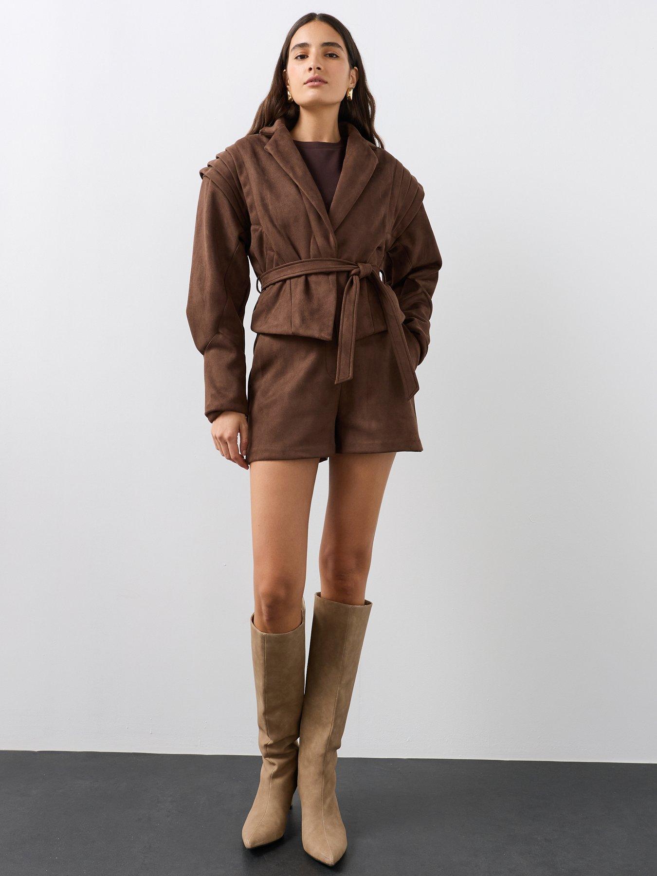 The Very Collection Faux Suede High Waisted Shorts - Brown