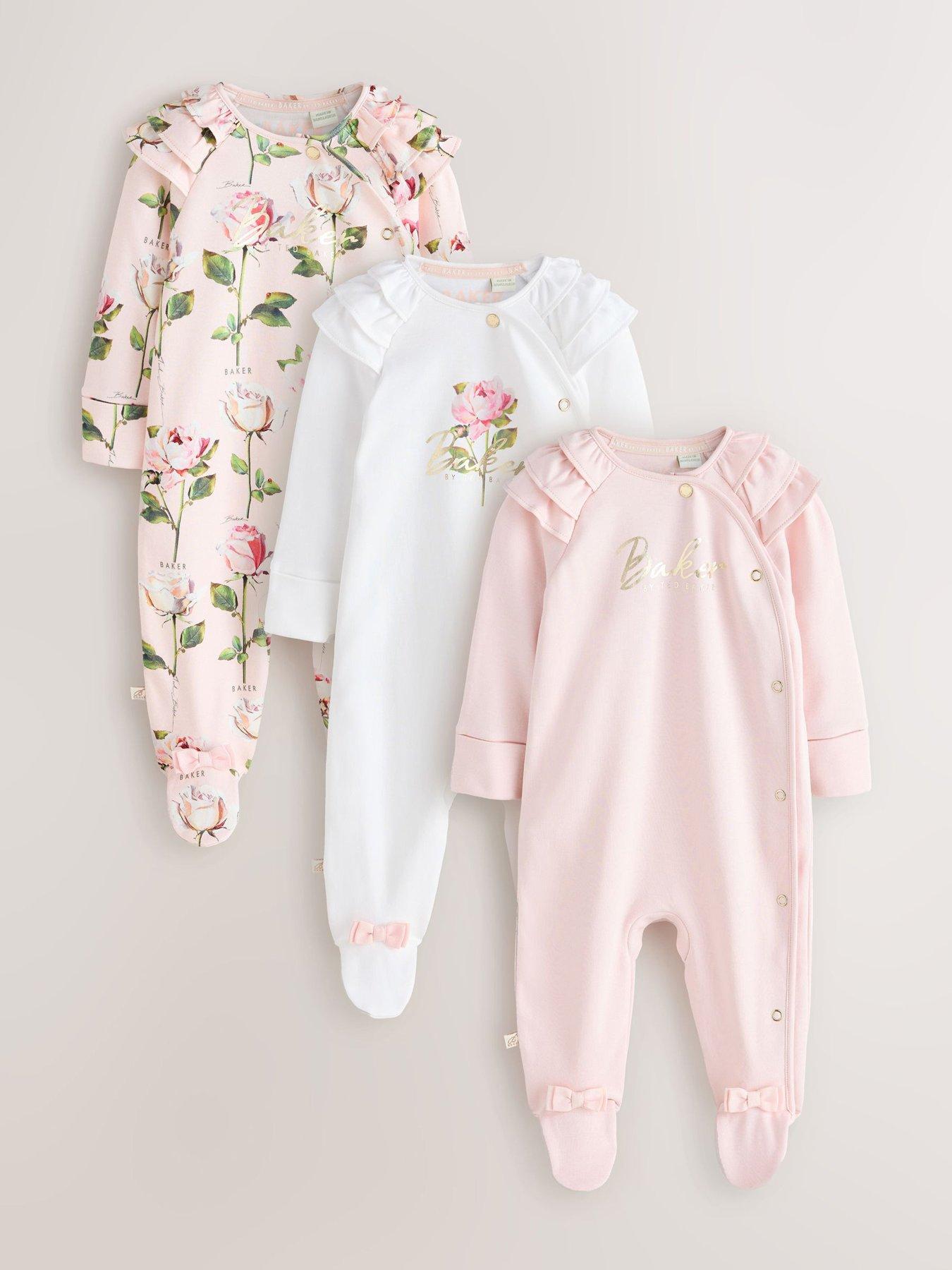 Ted Baker Baby Girls Floral 3 Pack Sleepsuits - Pink