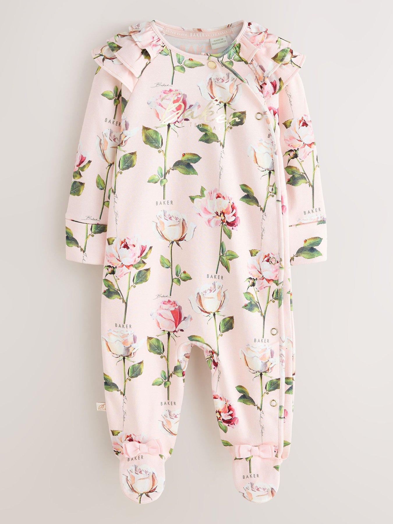 Image 2 of 7 of Ted Baker Baby Girls Floral 3 Pack Sleepsuits - Pink