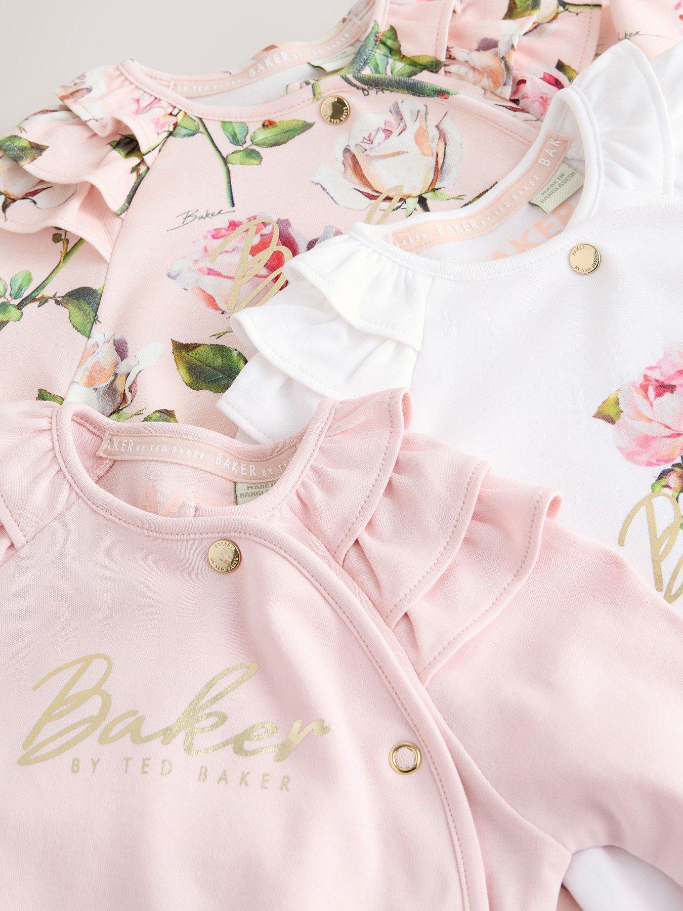 Image 6 of 7 of Ted Baker Baby Girls Floral 3 Pack Sleepsuits - Pink