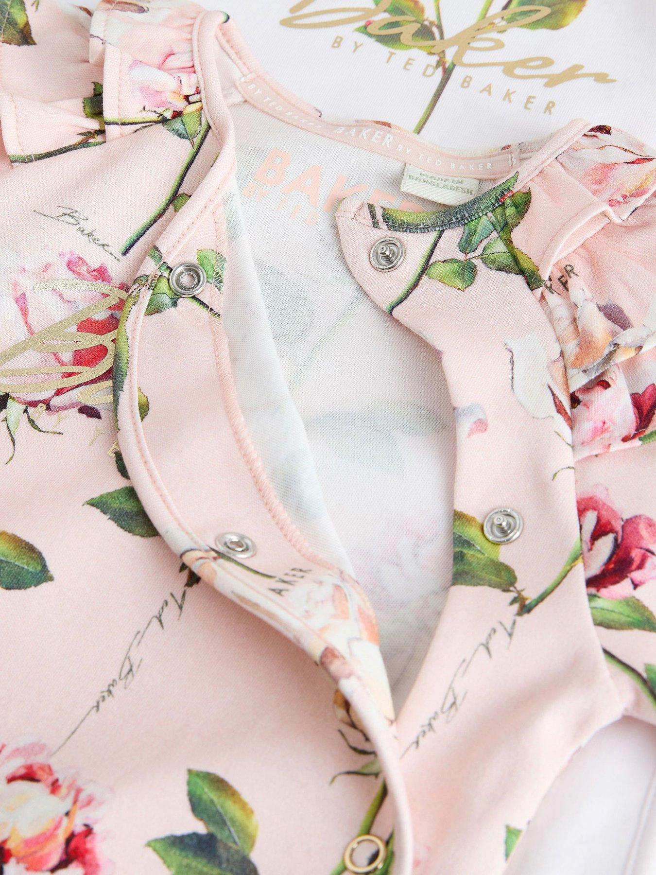 Image 7 of 7 of Ted Baker Baby Girls Floral 3 Pack Sleepsuits - Pink
