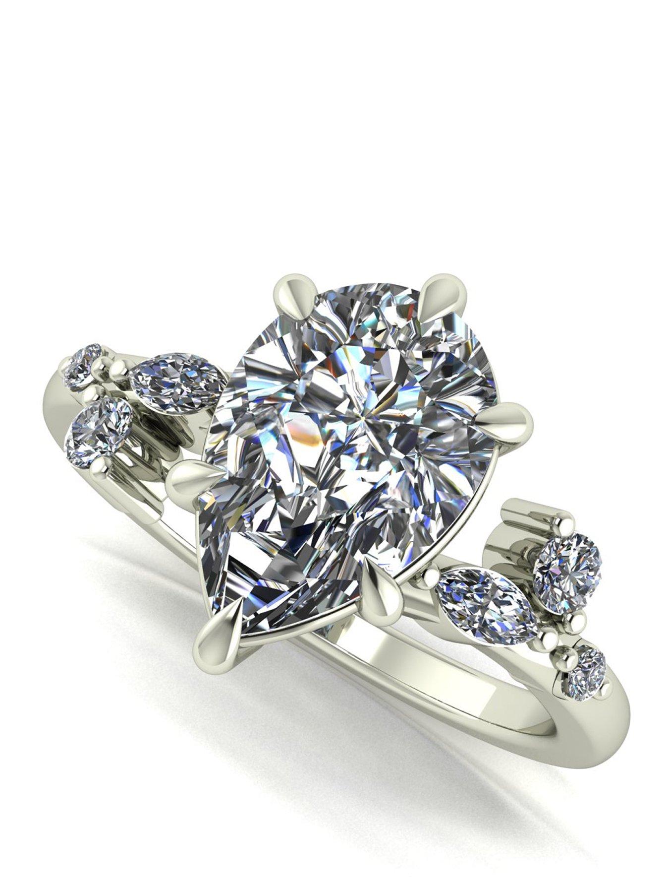 Moissanite 9ct White Gold Lady Lynsey 4ct total Pear Shaped Moissanite Solitaire Ring