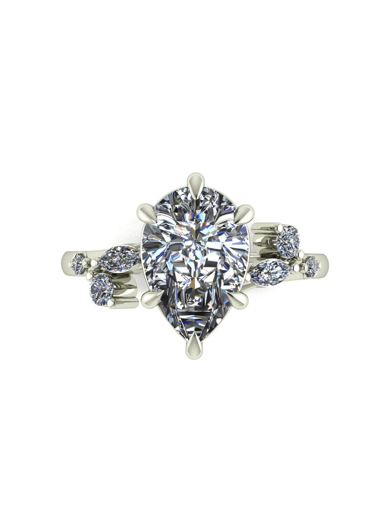 Image 4 of 5 of Moissanite 9ct White Gold Lady Lynsey 4ct total Pear Shaped Moissanite Solitaire Ring