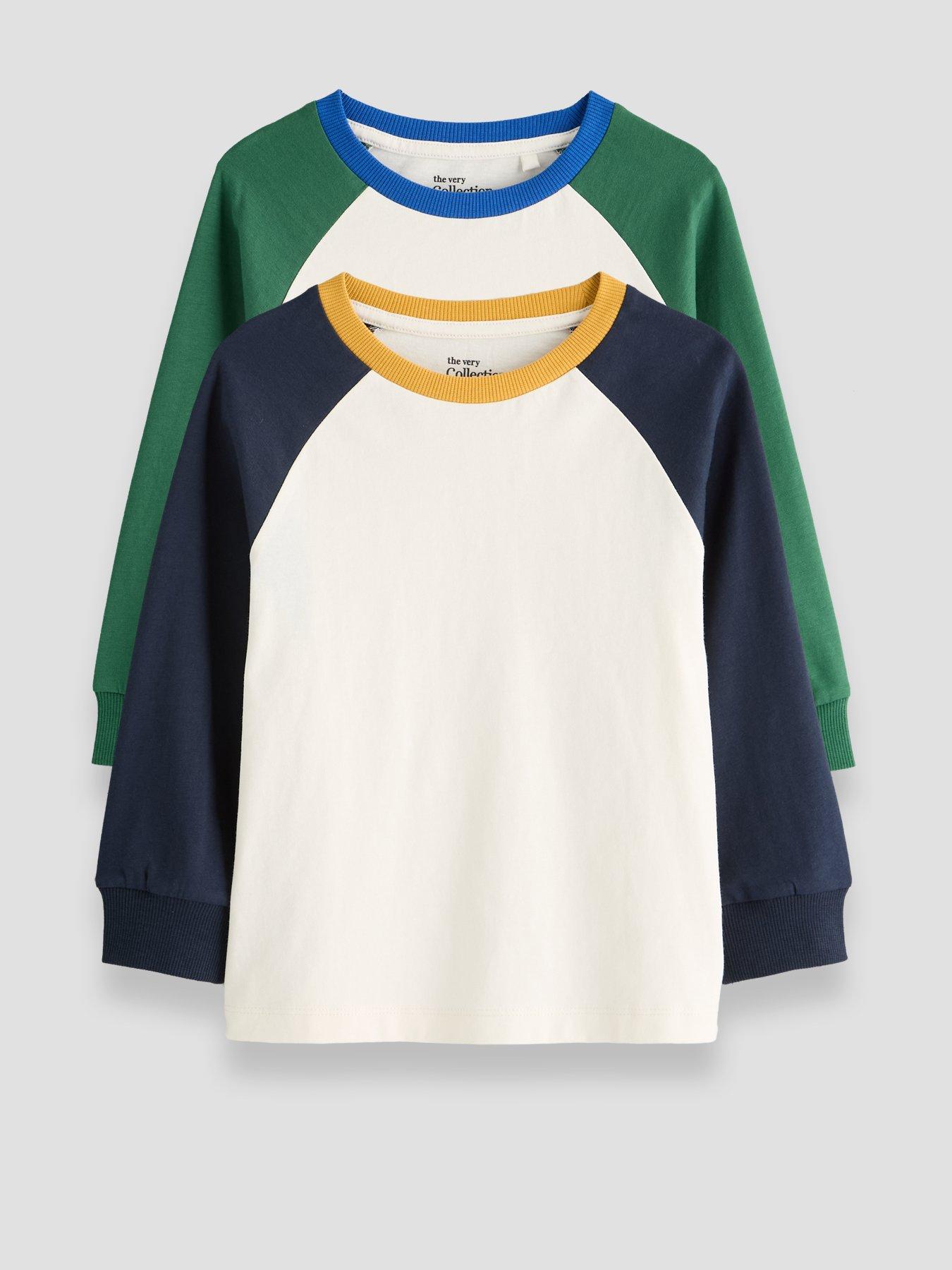 The Very Collection Boys' 2 Pack Raglan Sleeve Long Sleeve T-Shirts - Multi
