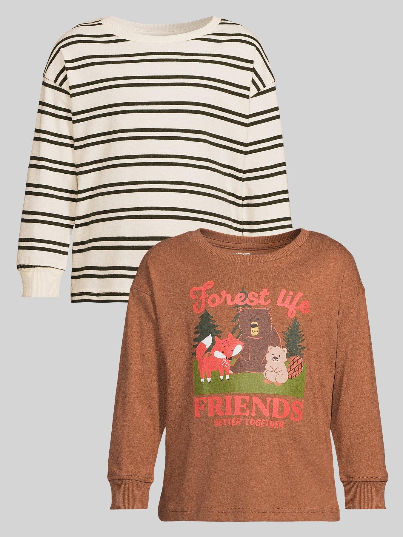 The Very Collection Boys Cotton Rich 2 Pack Forest Friends Graphic Tshirt