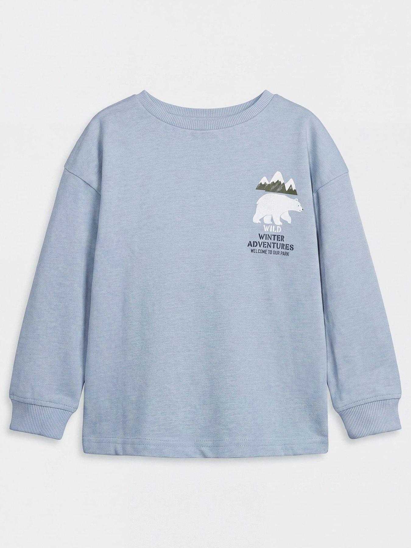 The Very Collection Boys Cotton Rich Winter Adventures Graphic Long Sleeve Tshirt - Blue