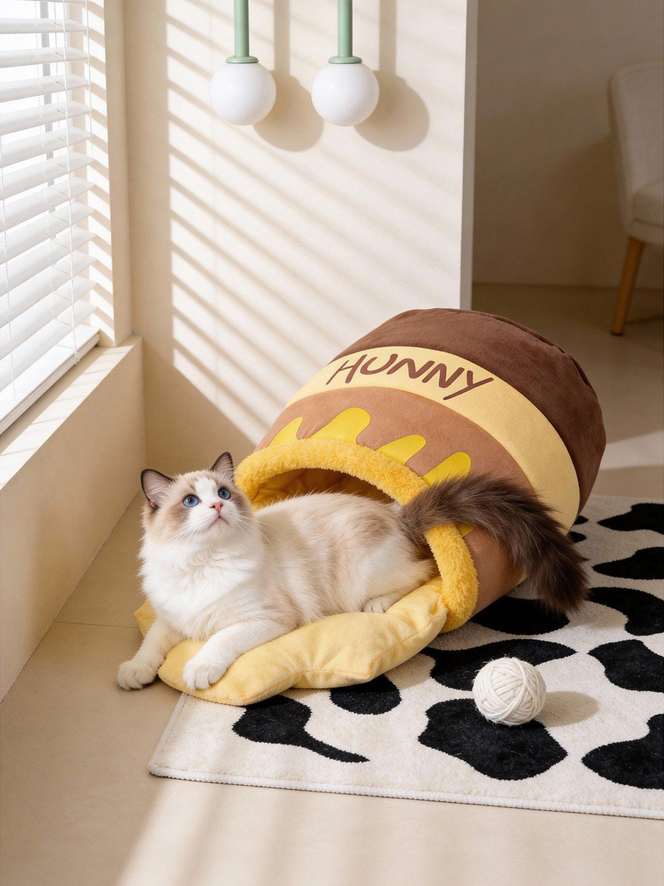 Living and Home Soft Plush Honey Jar Pet Sleeping Bed with Removable Cushion for Small Pets, 35cm W x 42cm D