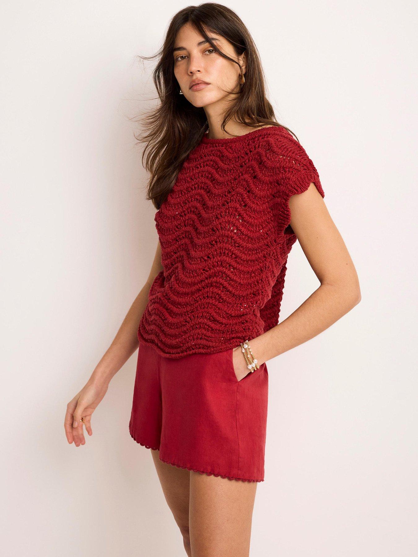 Mint Velvet Sparkle Stitch Top - Red