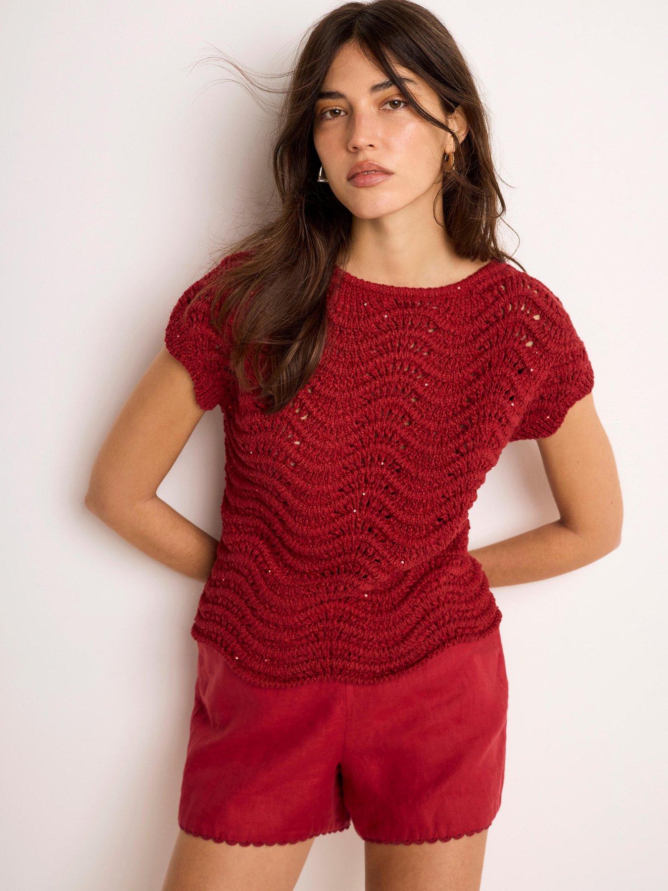 stillFront image of mint-velvet-red-sparkle-stitch-top