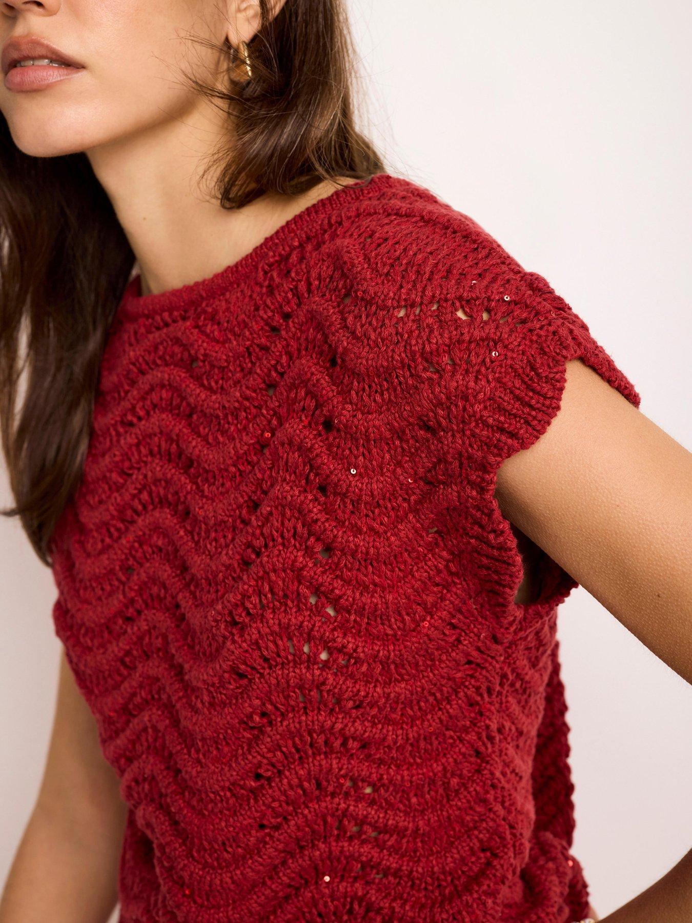  image of mint-velvet-red-sparkle-stitch-top