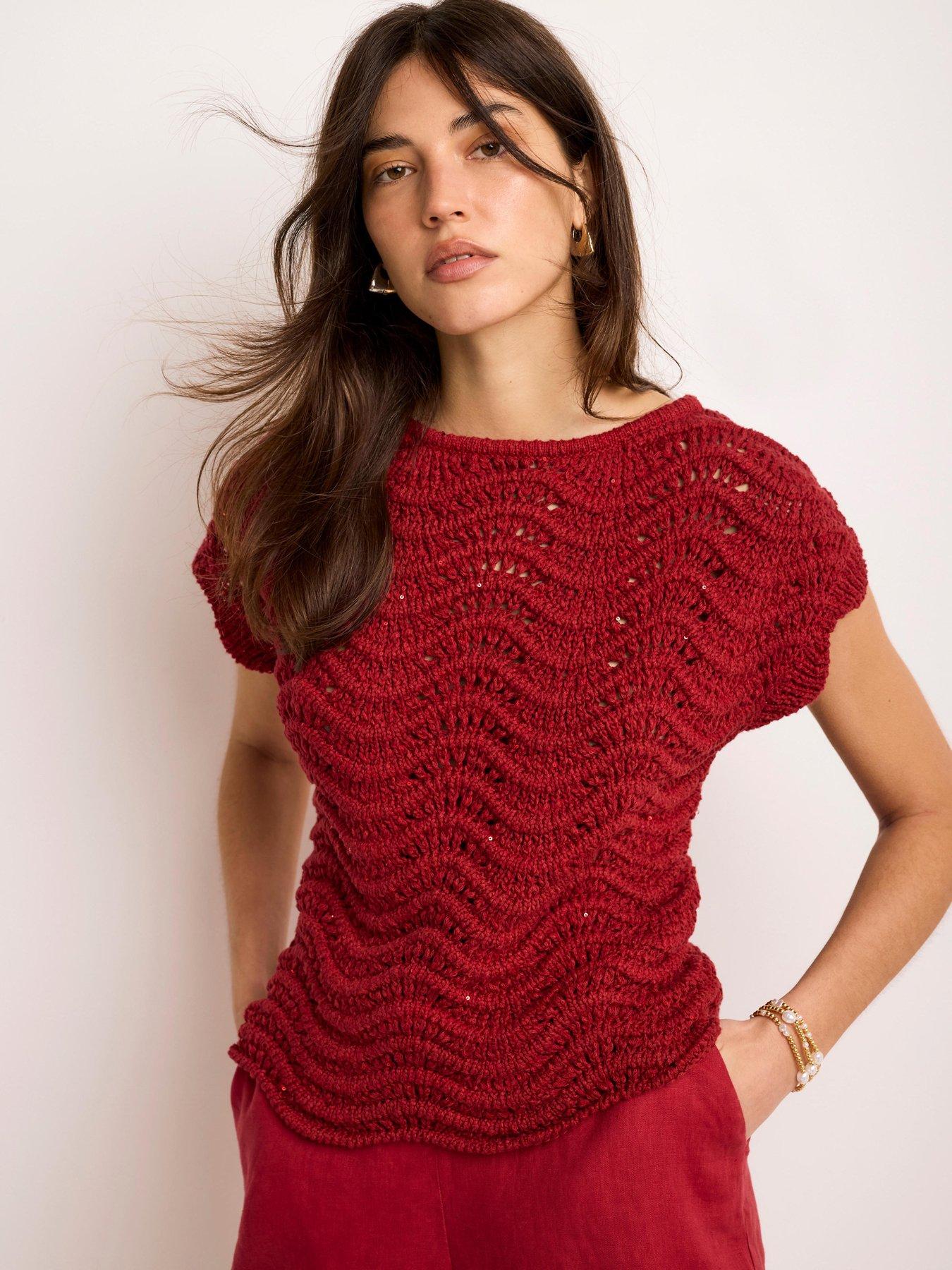  image of mint-velvet-red-sparkle-stitch-top