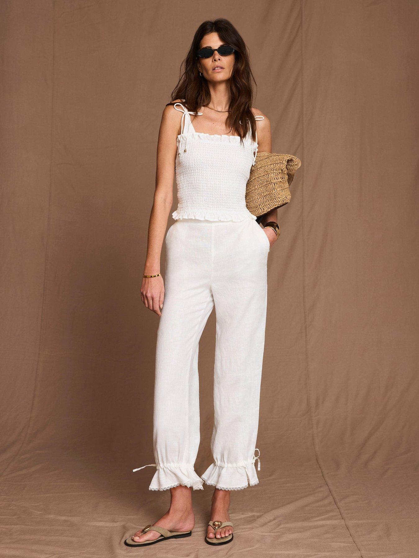 Mint Velvet Ivory Linen Scallop Trouser