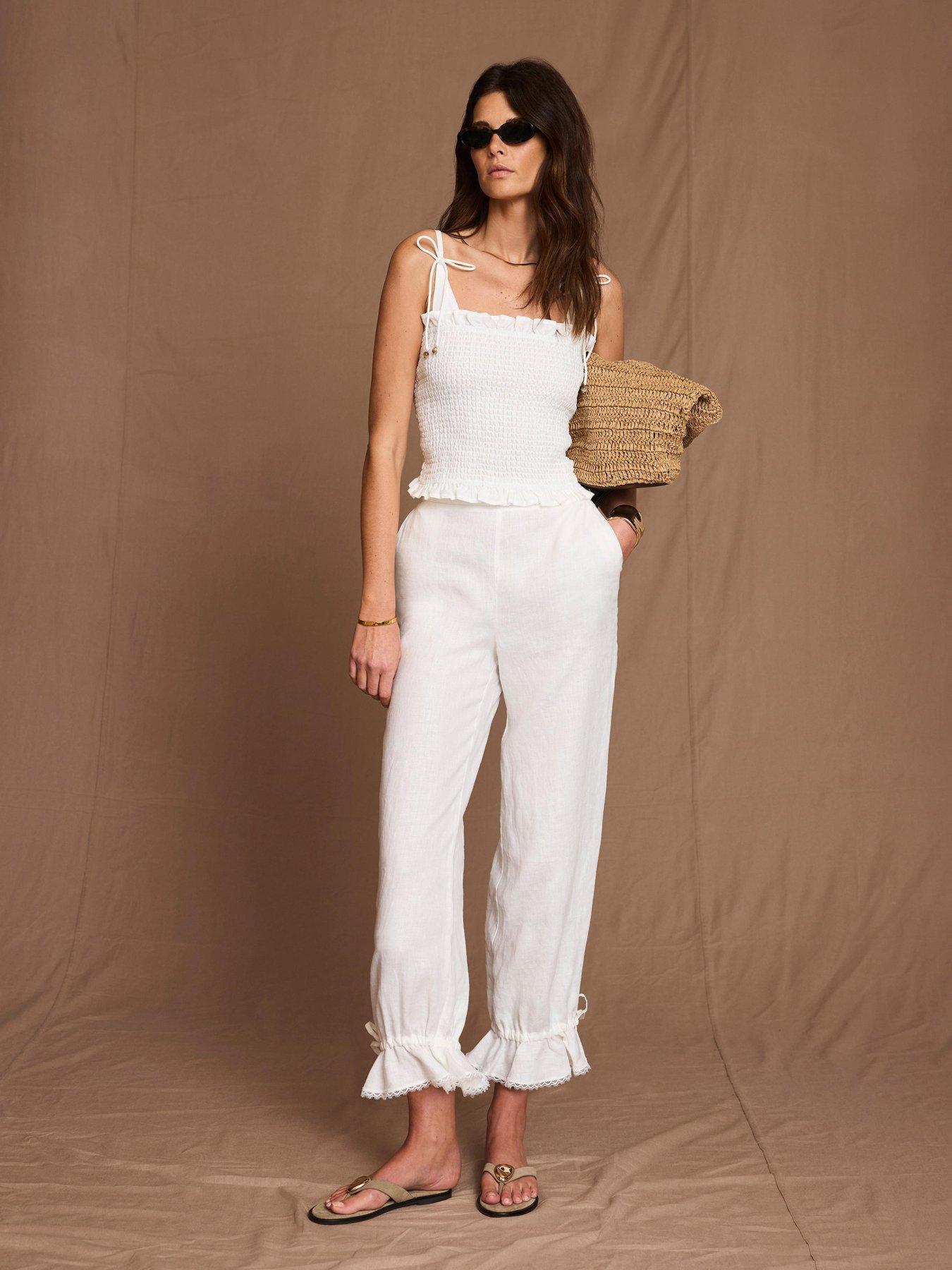  image of mint-velvet-linen-scallop-trouser-ivory