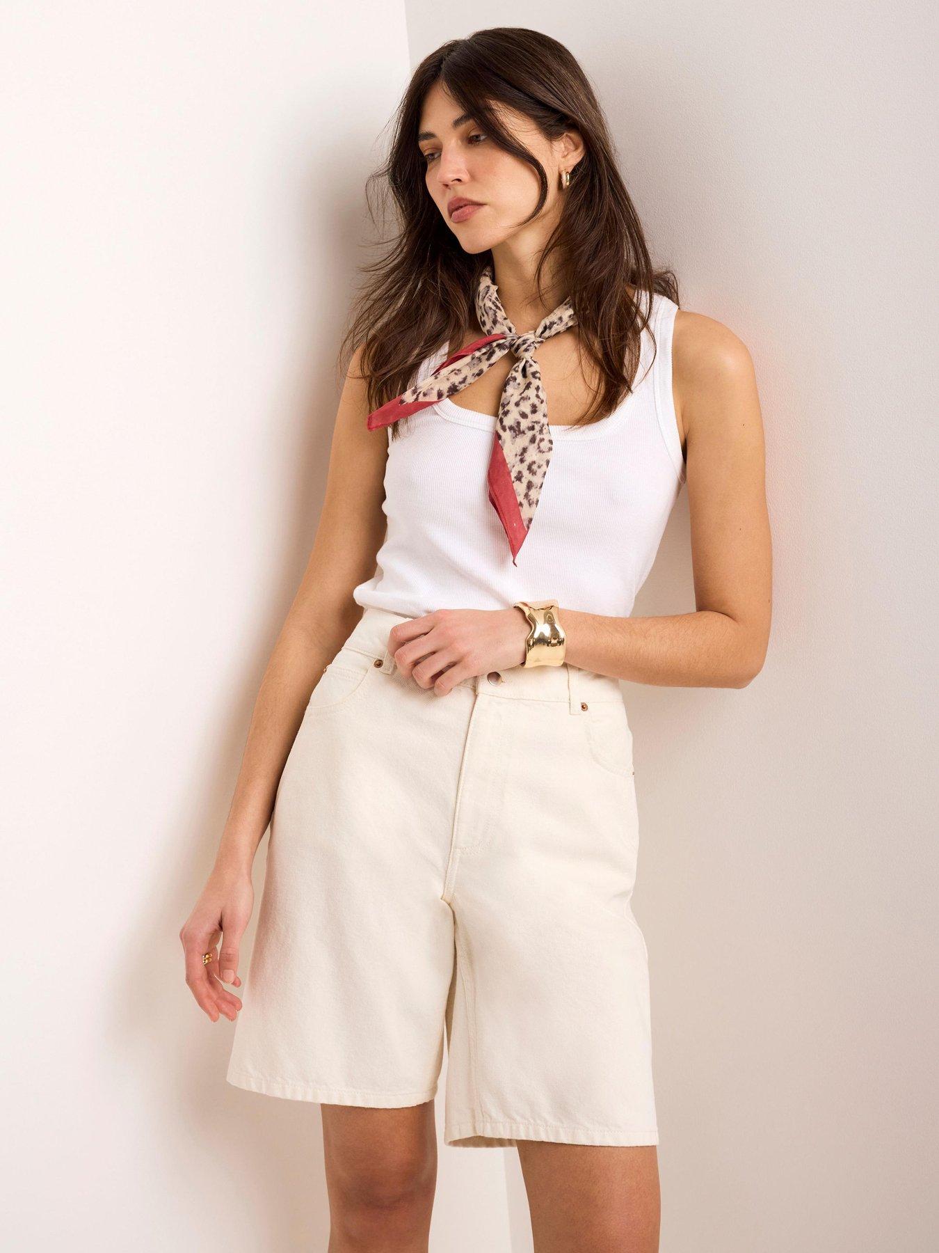 Mint Velvet Ivory Denim Mid Length Shorts - White