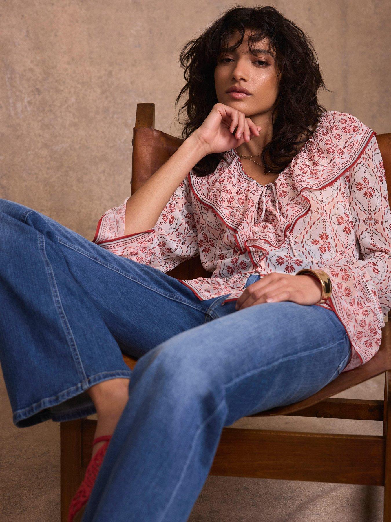 Image 4 of 6 of Mint Velvet Geo Print Ruffle Blouse - Pink