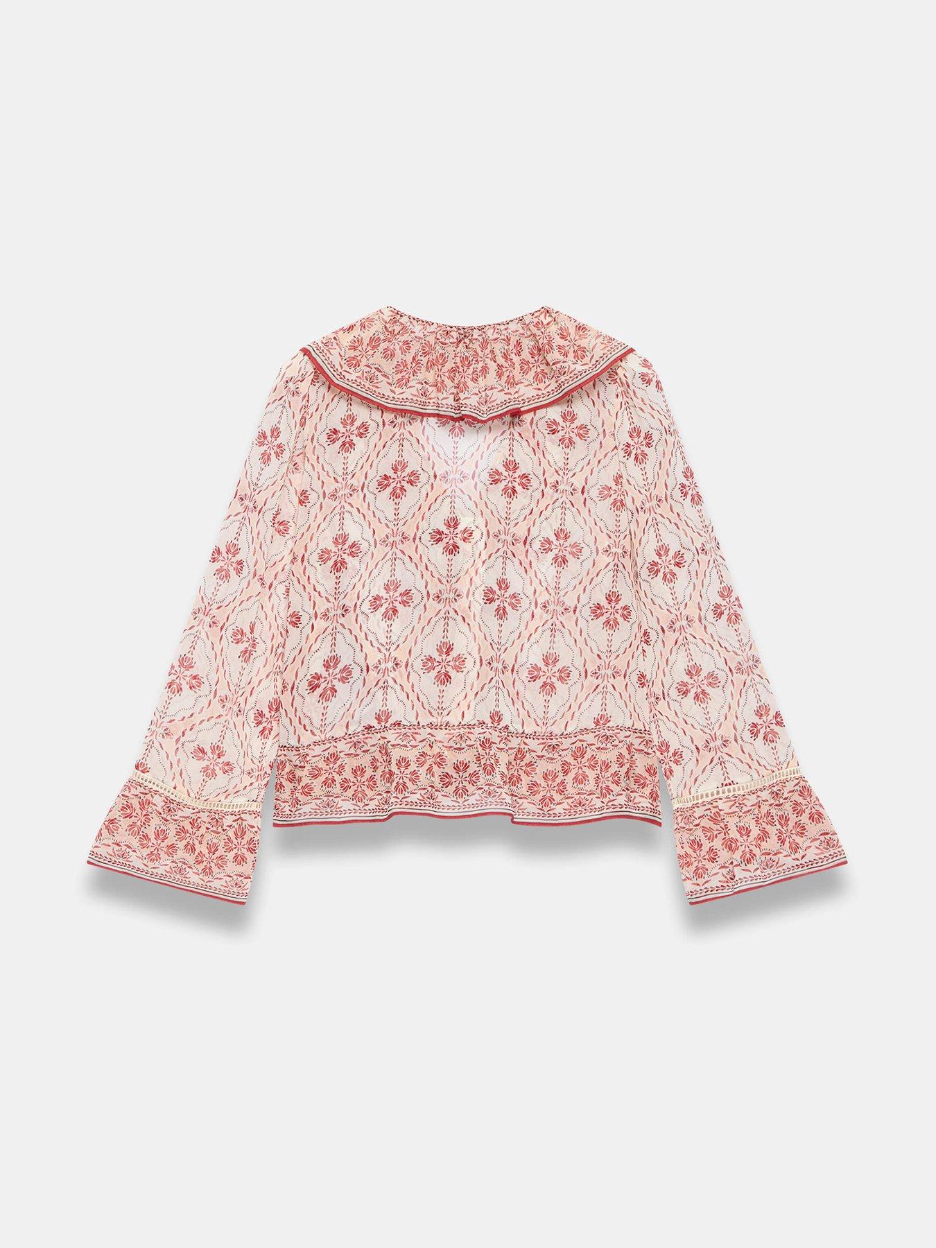 Image 6 of 6 of Mint Velvet Geo Print Ruffle Blouse - Pink