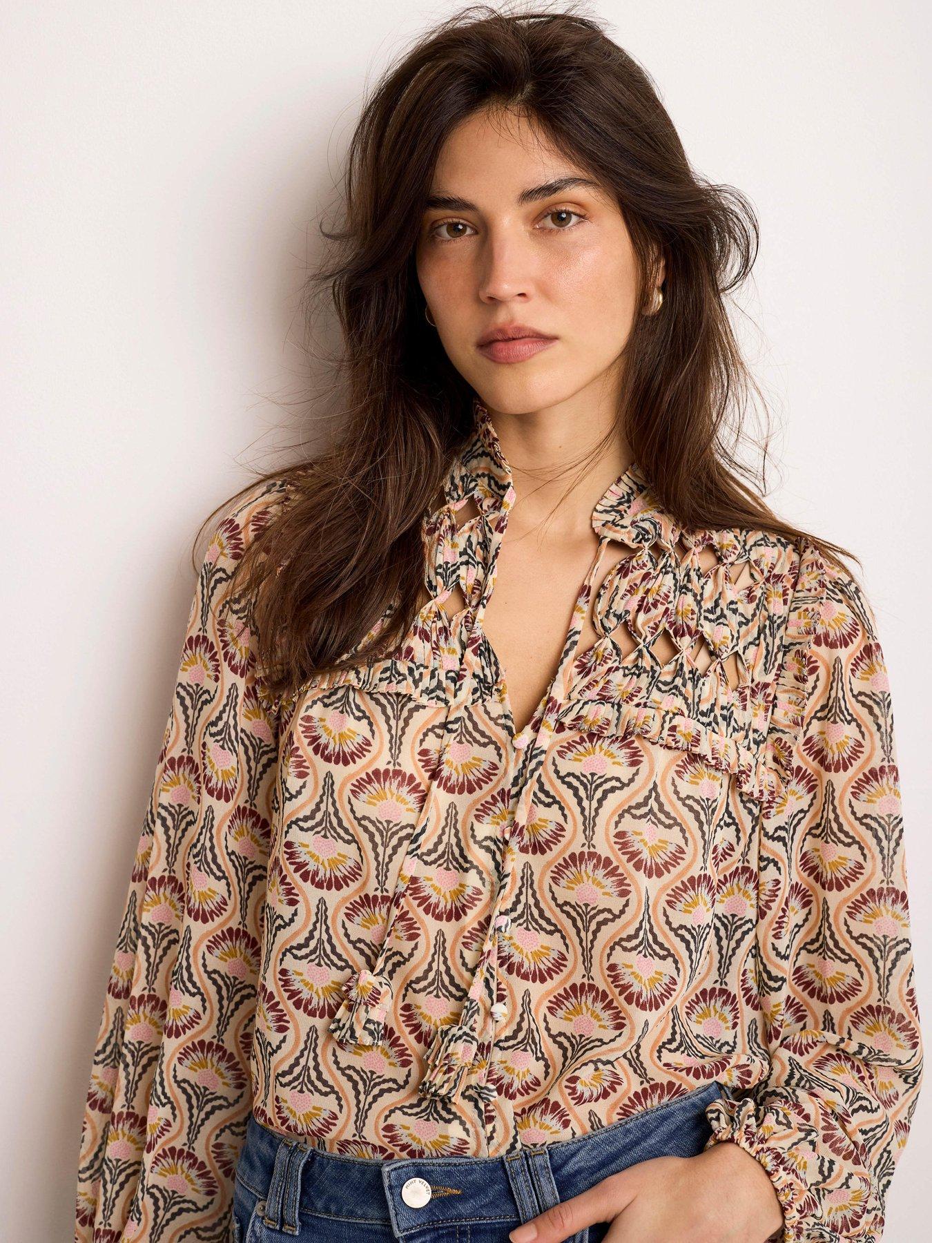 Image 3 of 6 of Mint Velvet Brown Floral Print Blouse