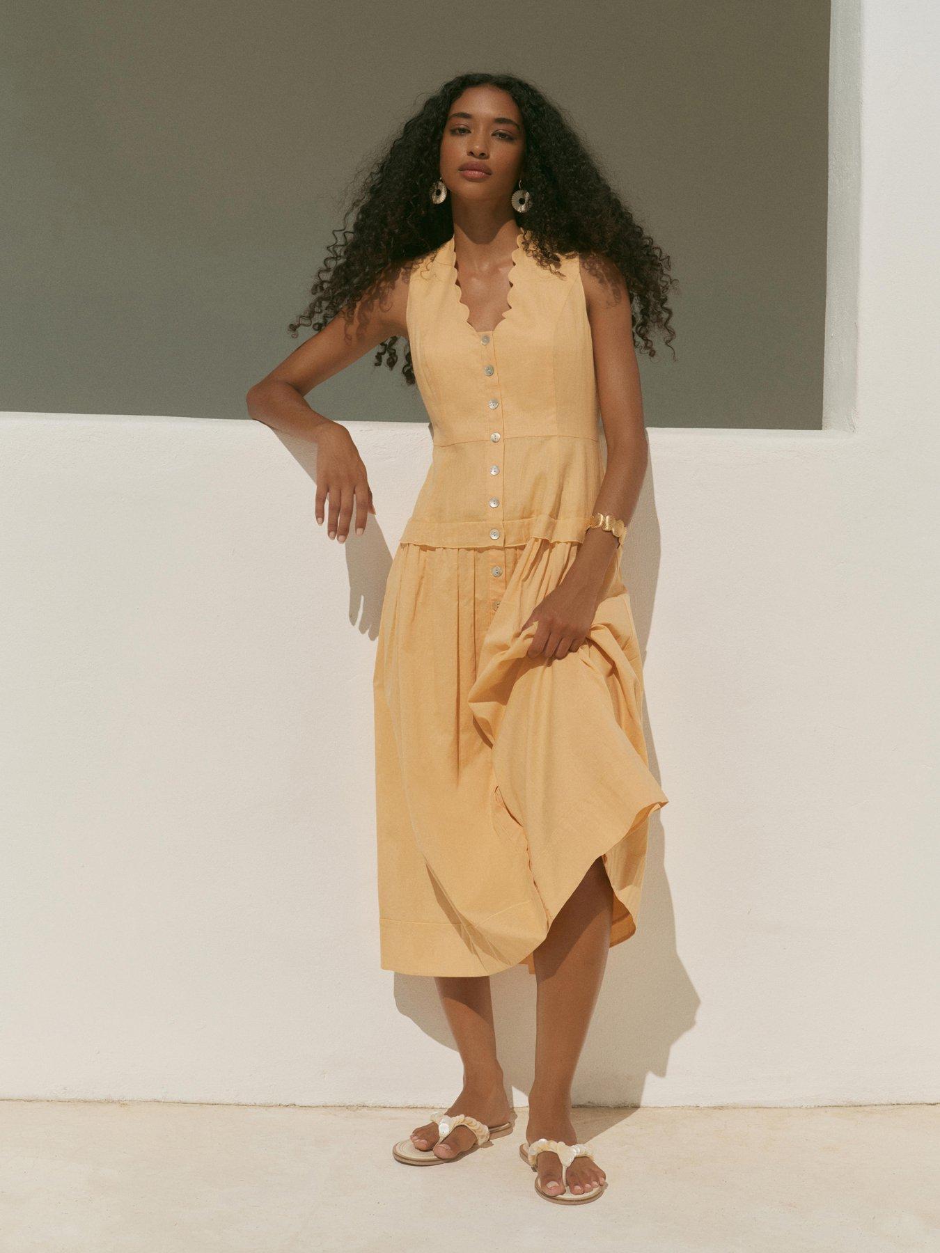 Mint Velvet Drop Waist Midi Dress - Yellow