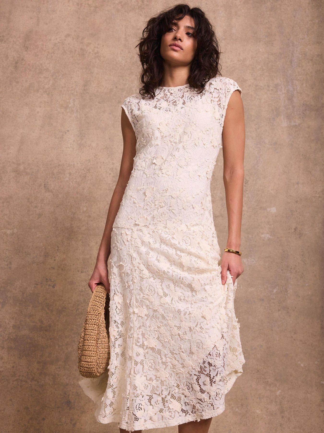 Image 3 of 6 of Mint Velvet Lace Midi Dress - Cream