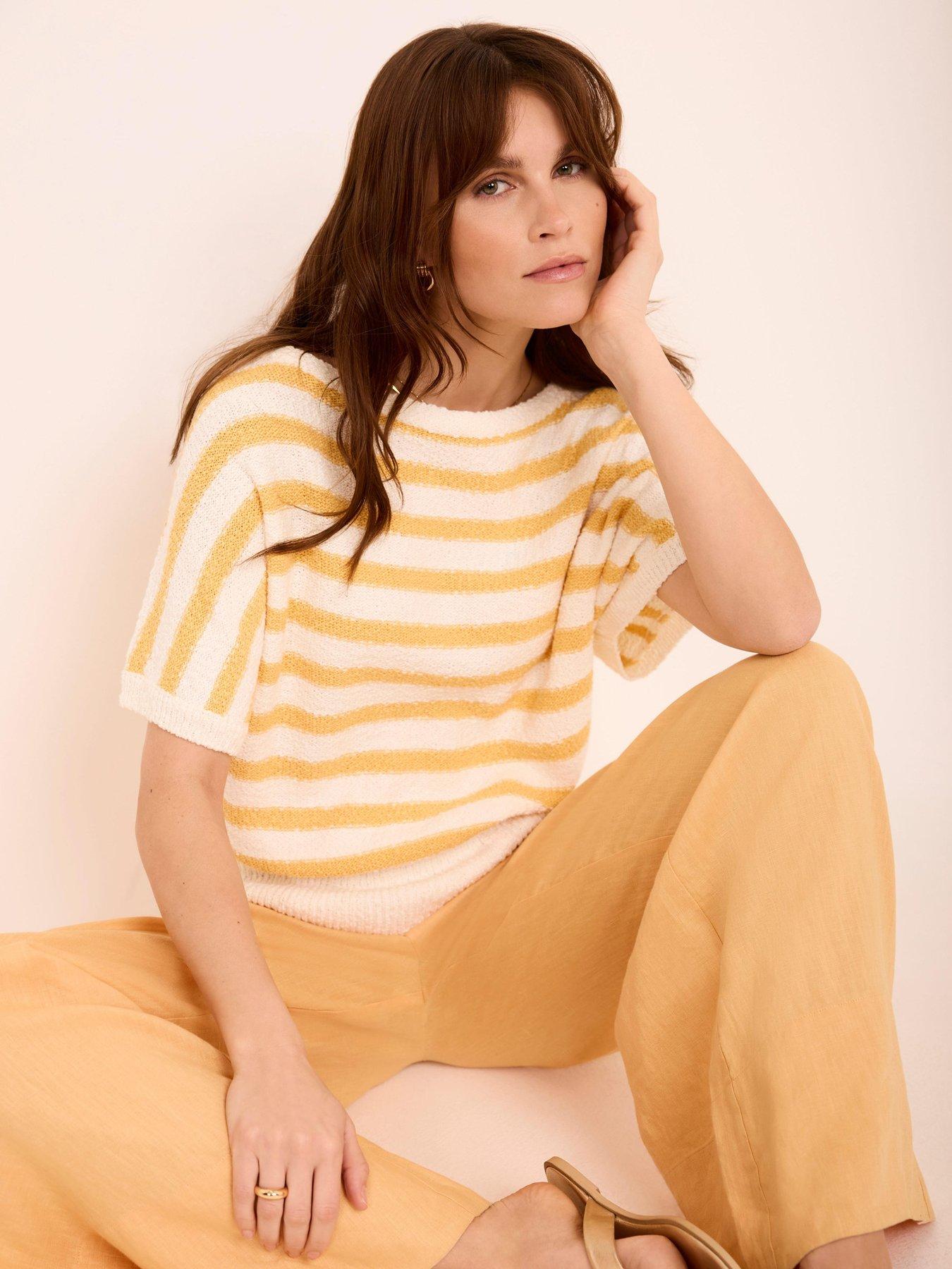 Image 2 of 6 of Mint Velvet Stripe Textured Top - Yellow