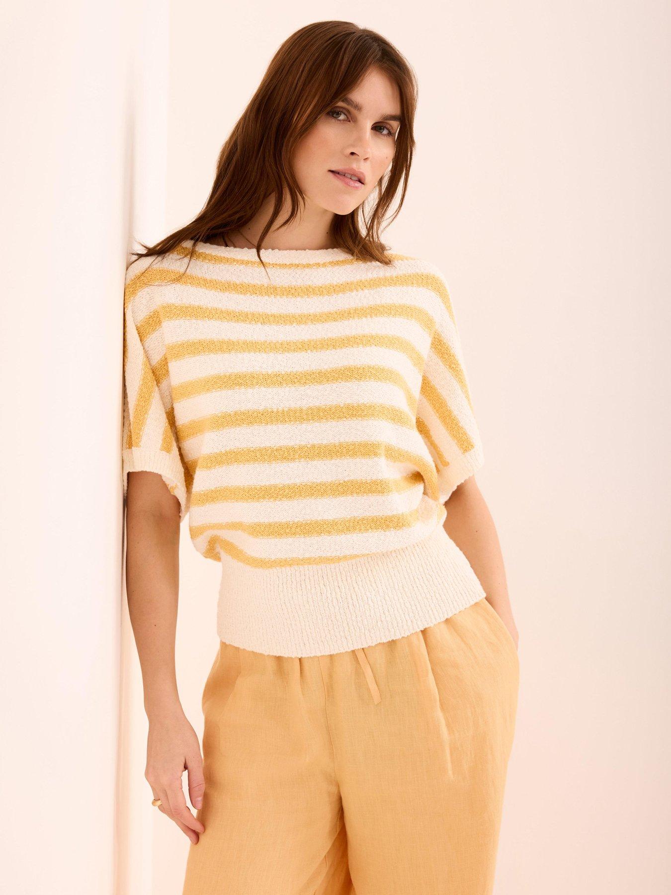 Image 3 of 6 of Mint Velvet Stripe Textured Top - Yellow