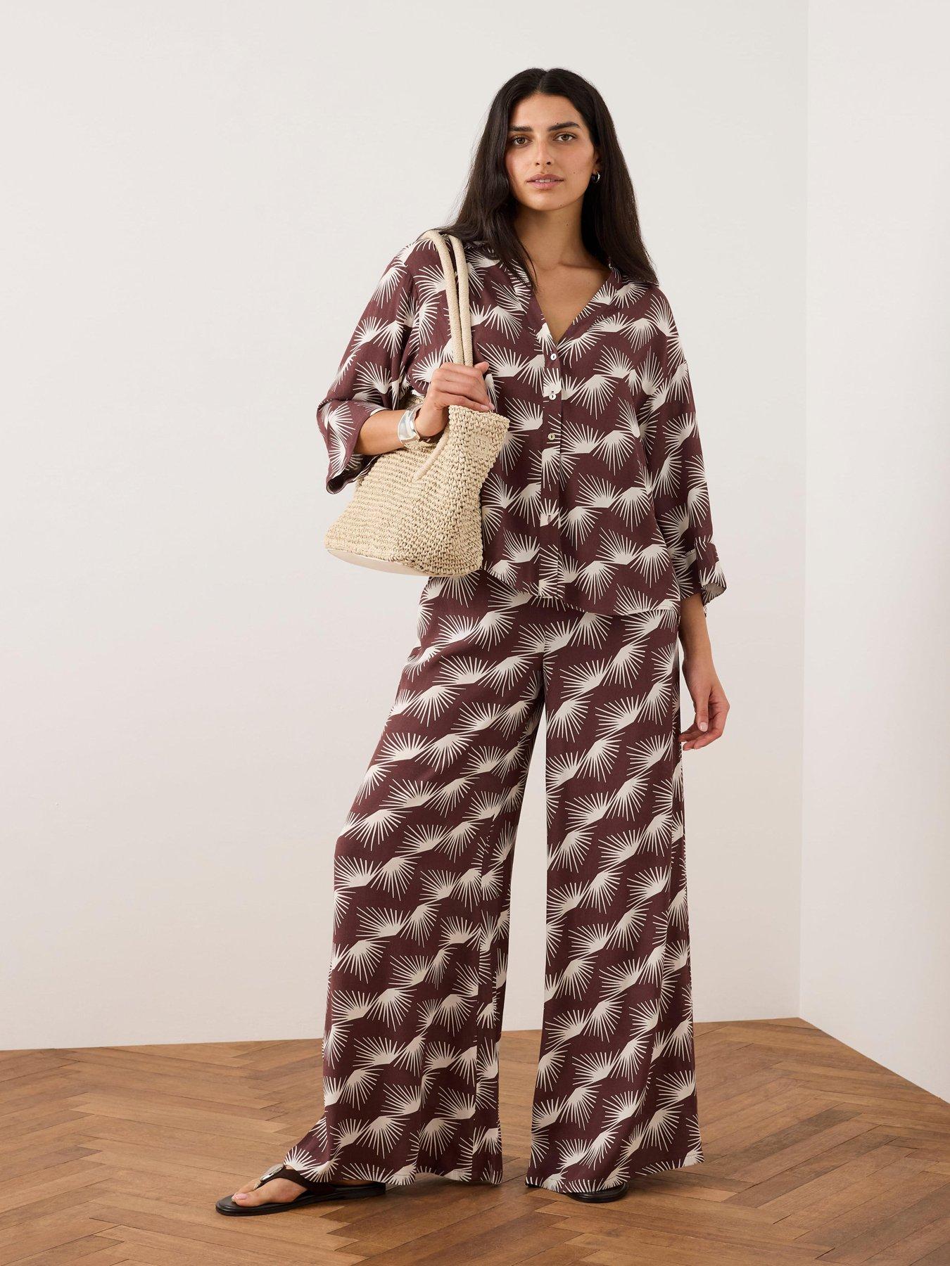 Mint Velvet Burgundy Print Wide Trouser - Red