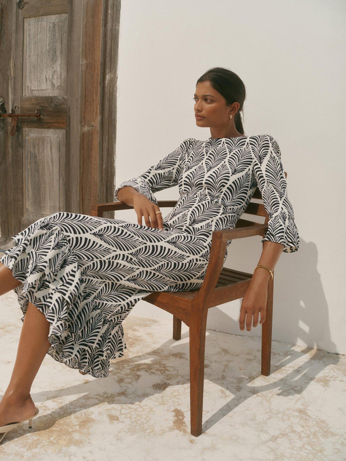 Mint Velvet Mono Print Ruffle Midi Dress