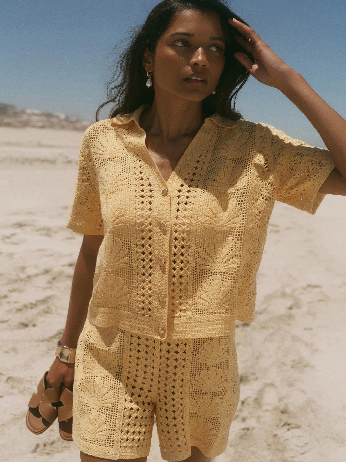 Image 2 of 6 of Mint Velvet Shell Crochet Shirt - Yellow