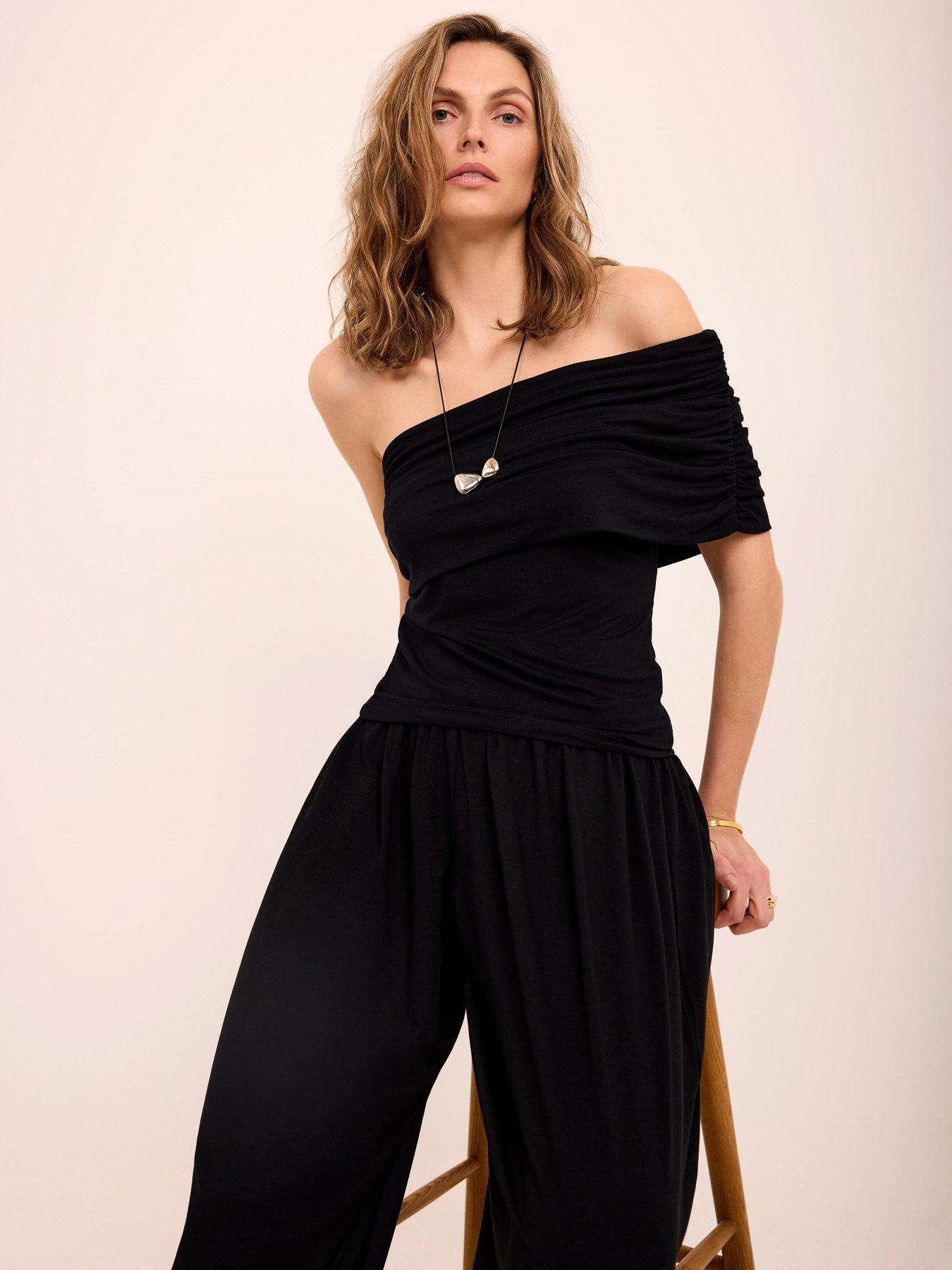 Mint Velvet One Shoulder Top - Black