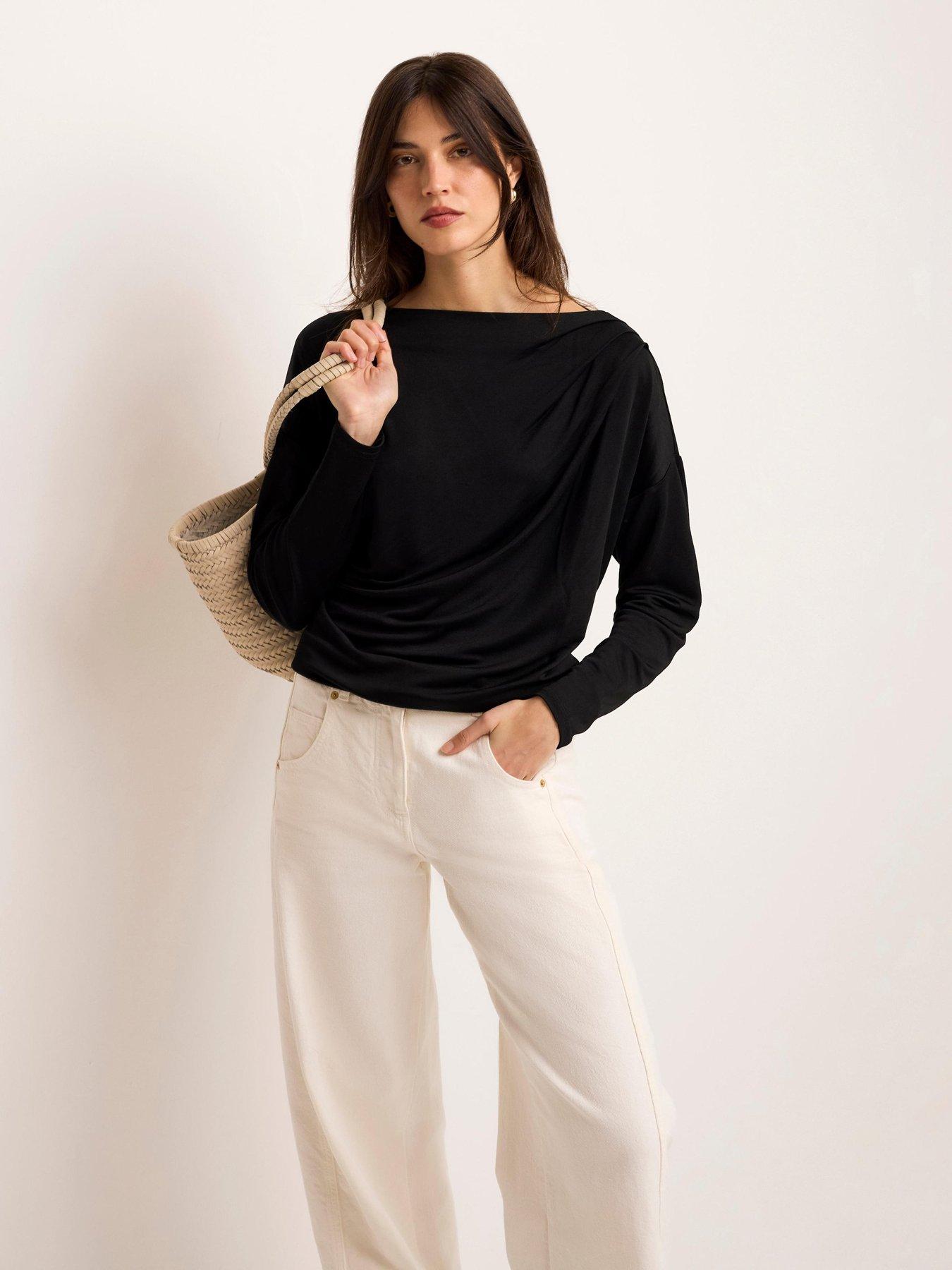 stillFront image of mint-velvet-black-metallic-ruched-ls-top