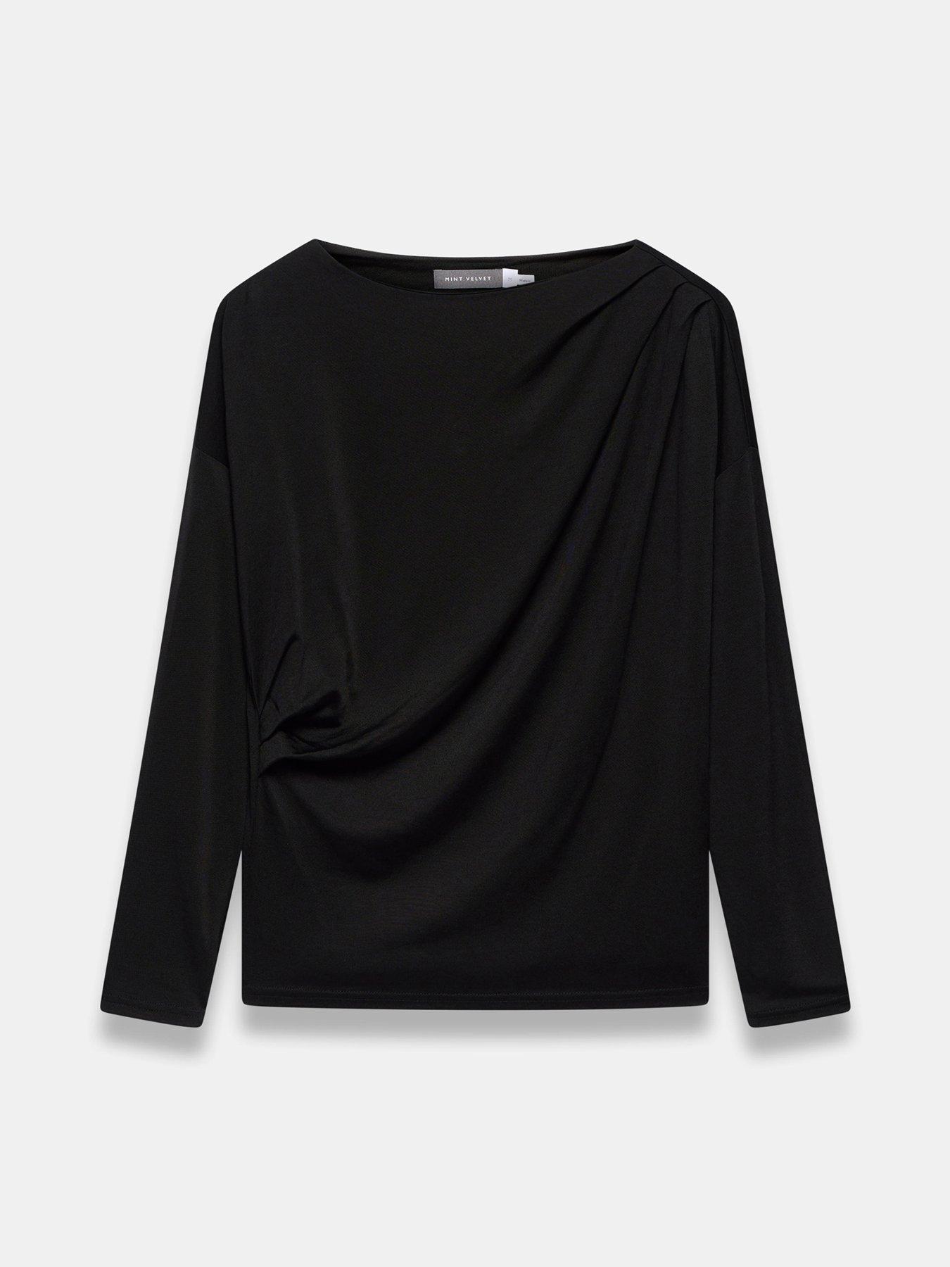  image of mint-velvet-black-metallic-ruched-ls-top