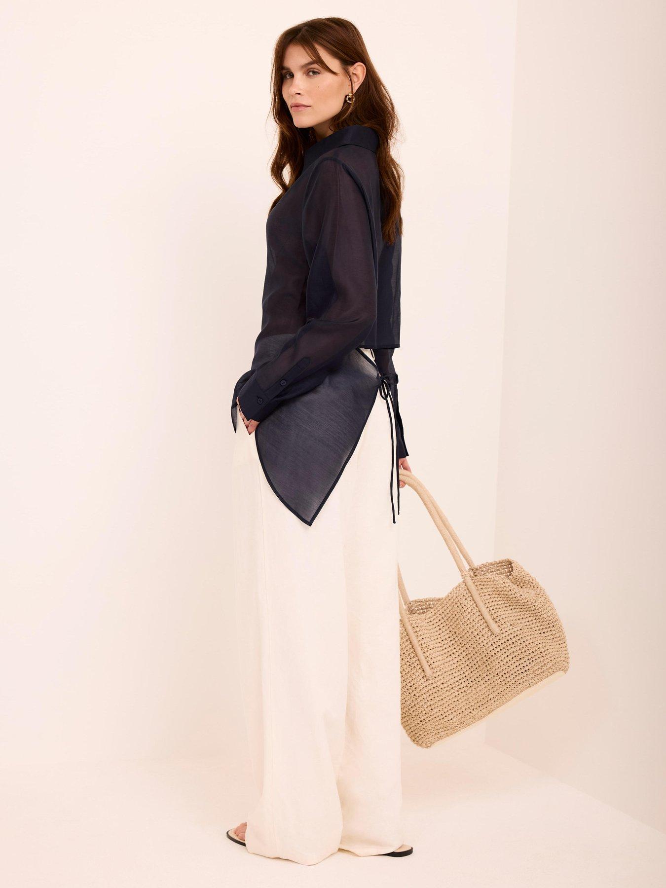 Mint Velvet Navy Longline Tie Back Shirt - Blue