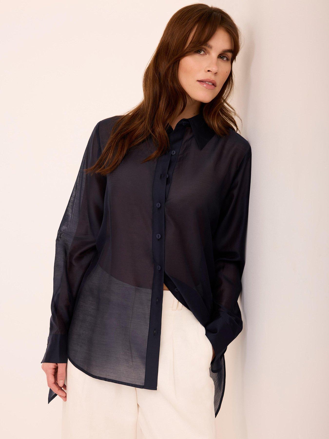 Image 2 of 6 of Mint Velvet Navy Longline Tie Back Shirt - Blue
