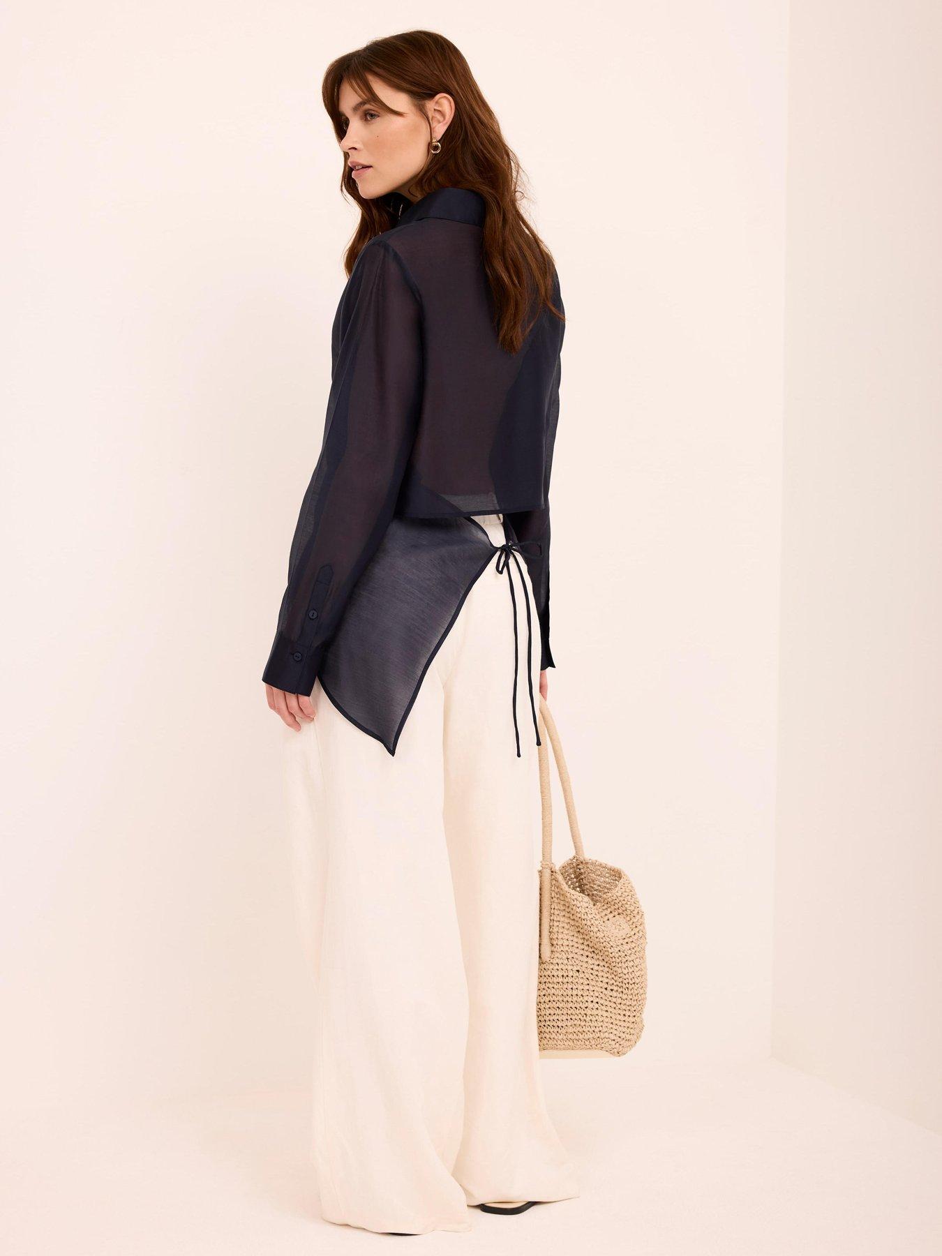 Image 3 of 6 of Mint Velvet Navy Longline Tie Back Shirt - Blue