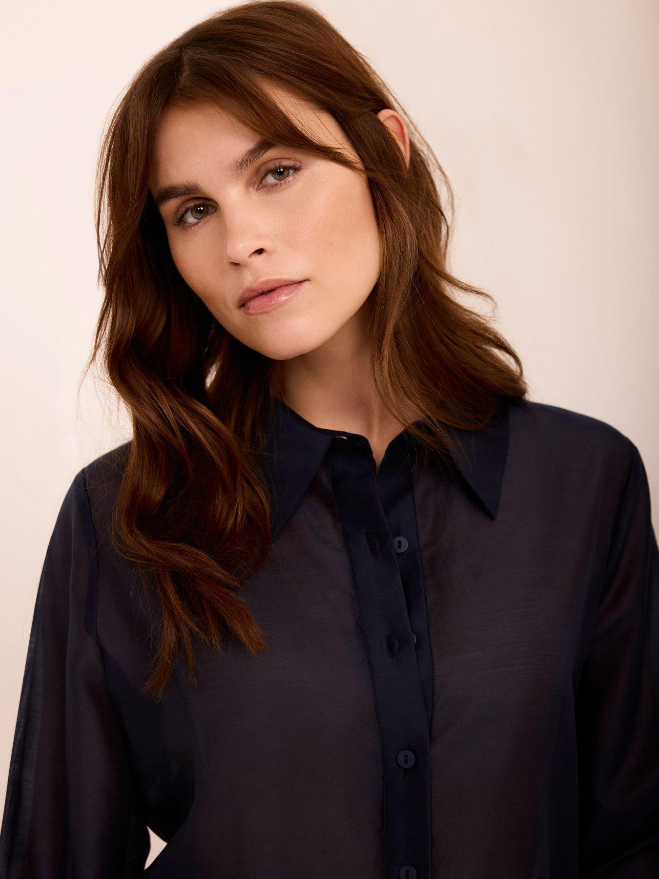 Image 4 of 6 of Mint Velvet Navy Longline Tie Back Shirt - Blue