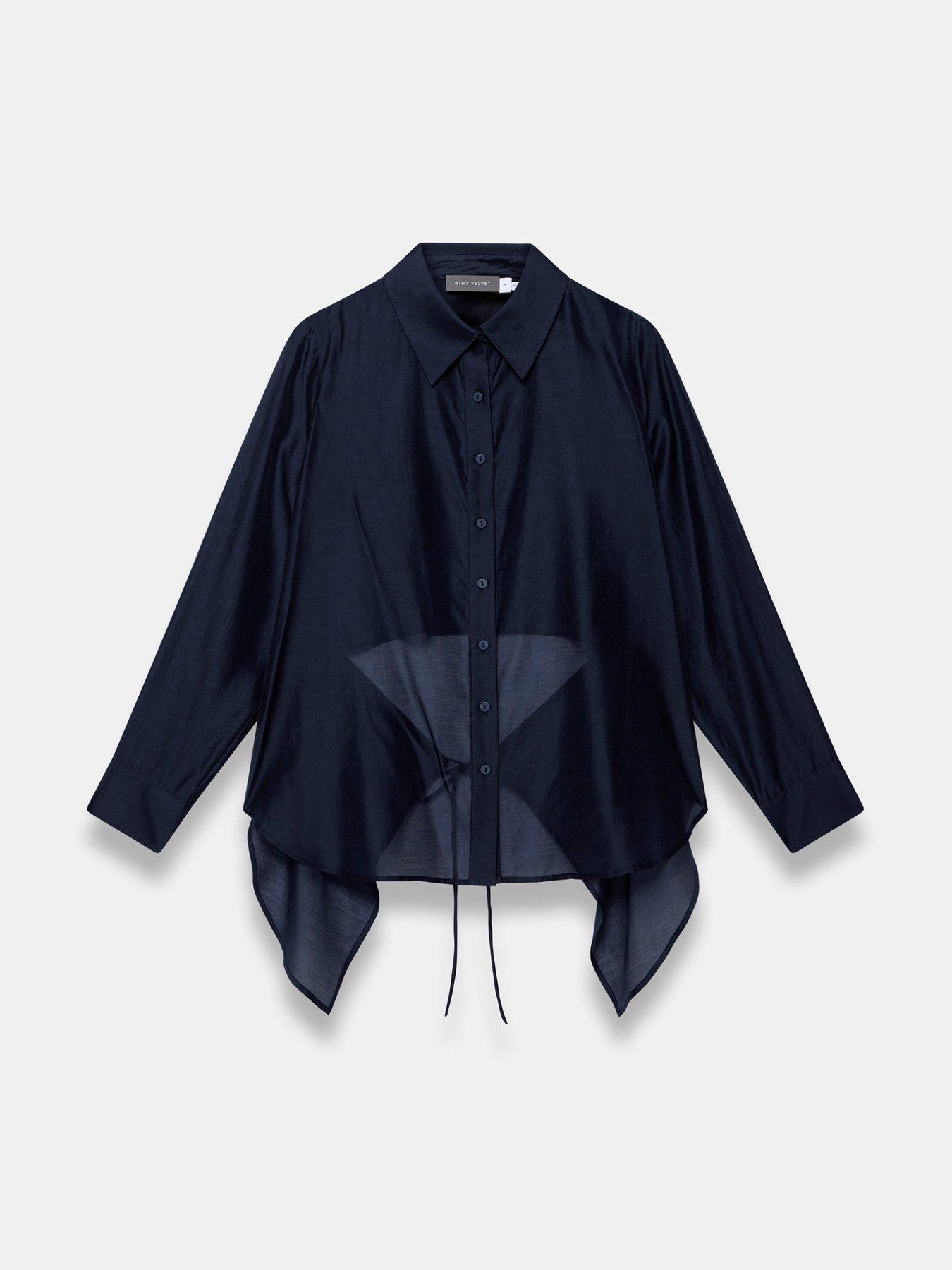 Image 5 of 6 of Mint Velvet Navy Longline Tie Back Shirt - Blue