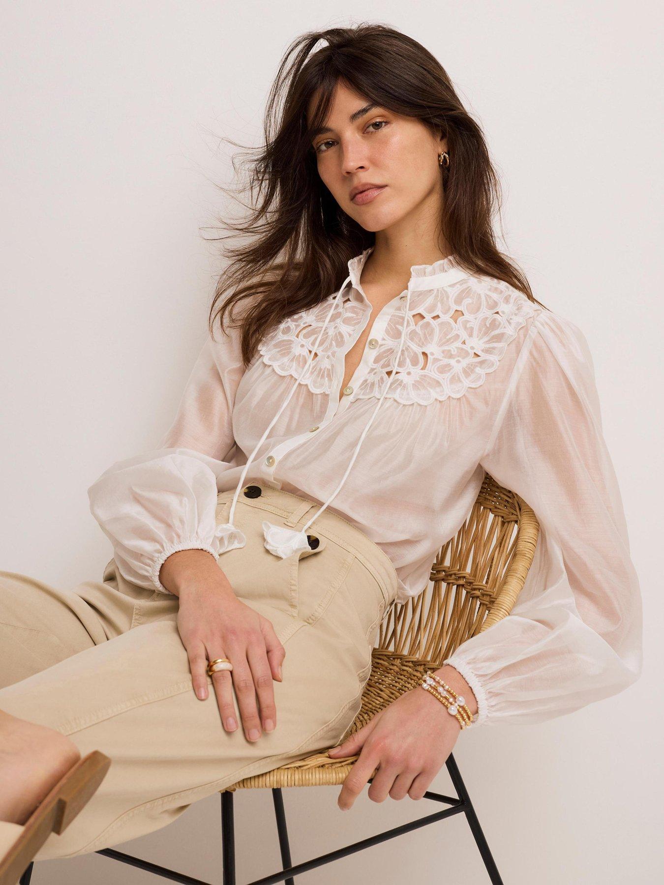 Image 1 of 6 of Mint Velvet Ivory Texture Cutwork Blouse