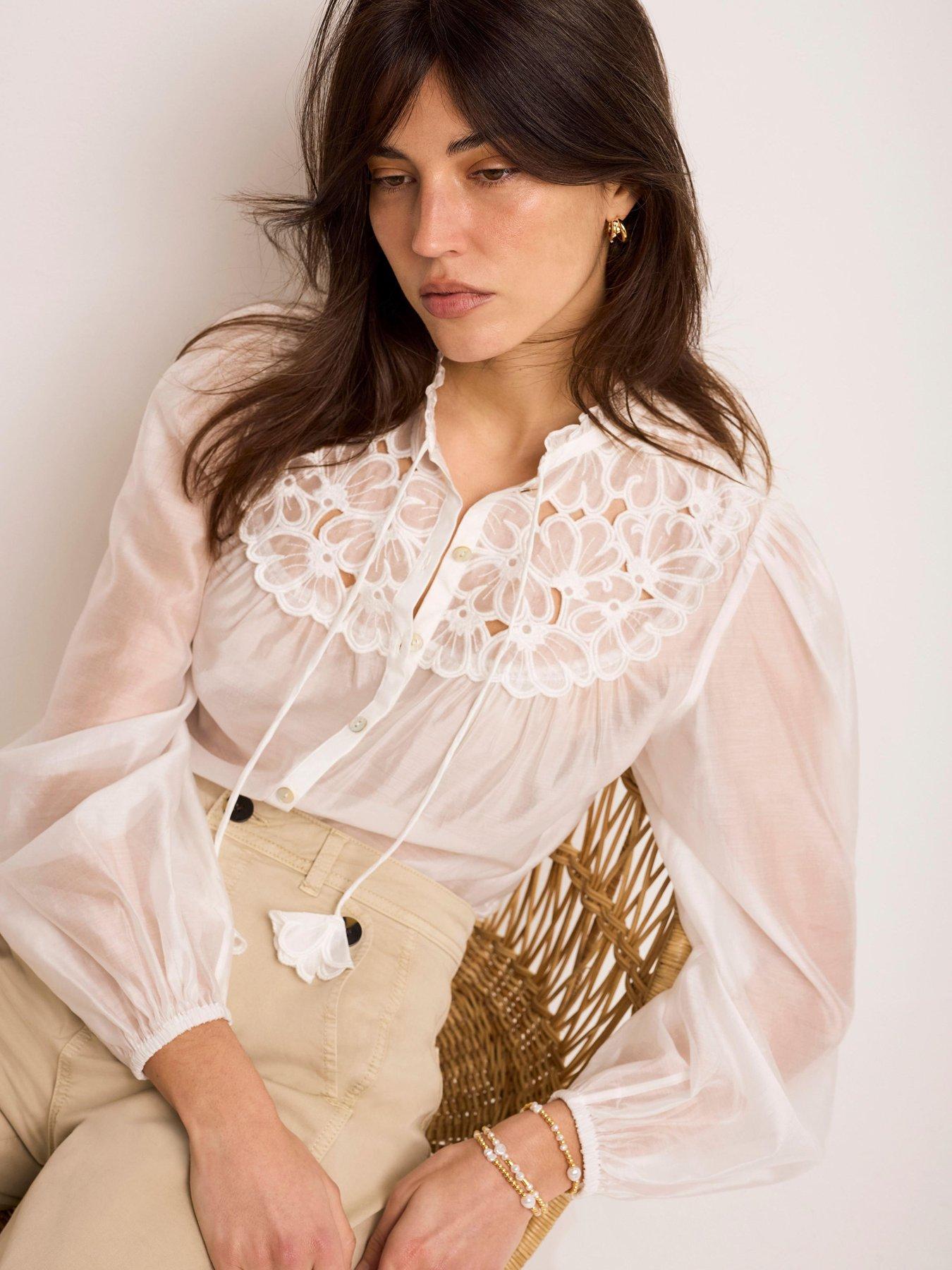 Image 2 of 6 of Mint Velvet Ivory Texture Cutwork Blouse