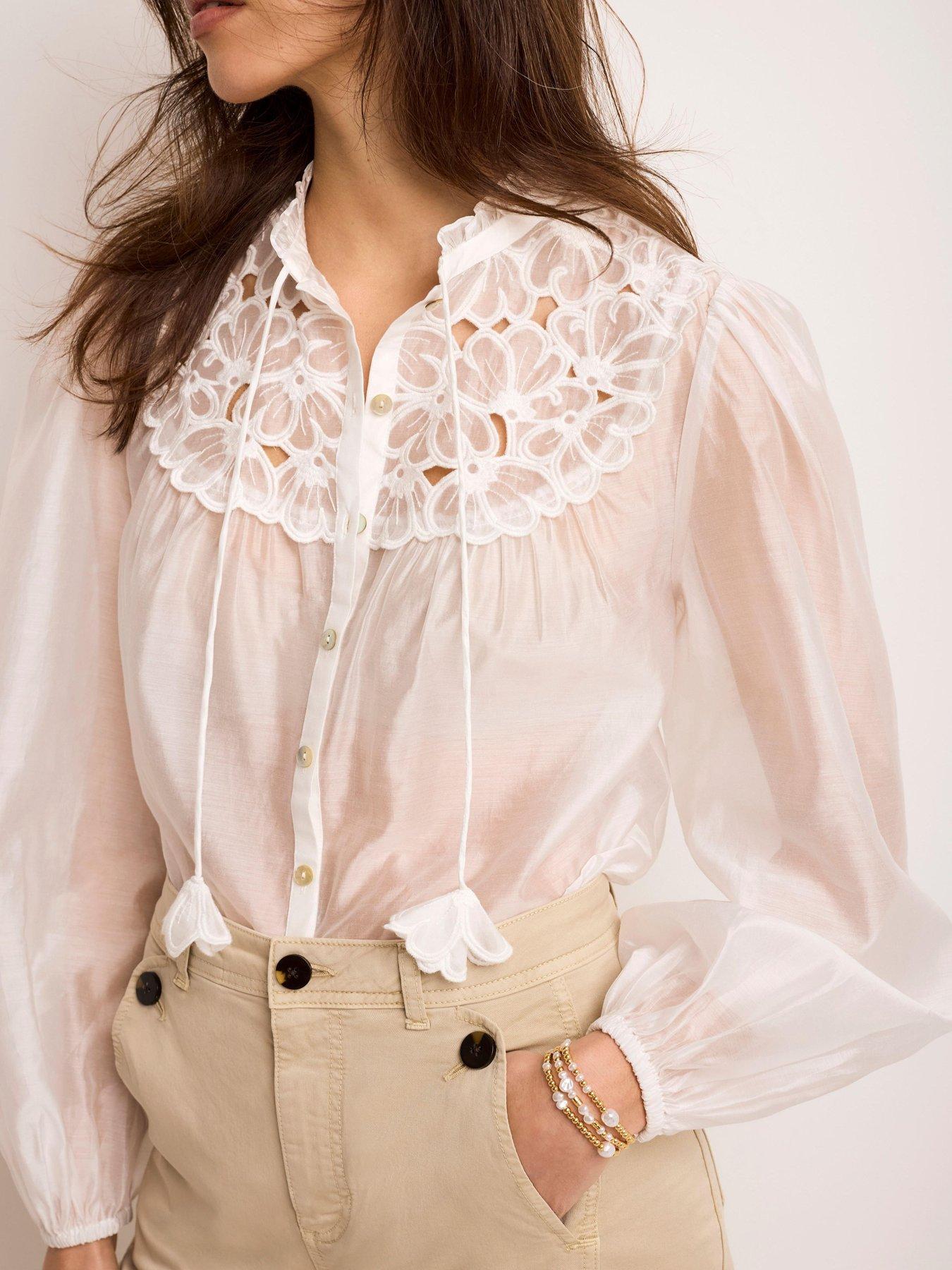 Image 4 of 6 of Mint Velvet Ivory Texture Cutwork Blouse