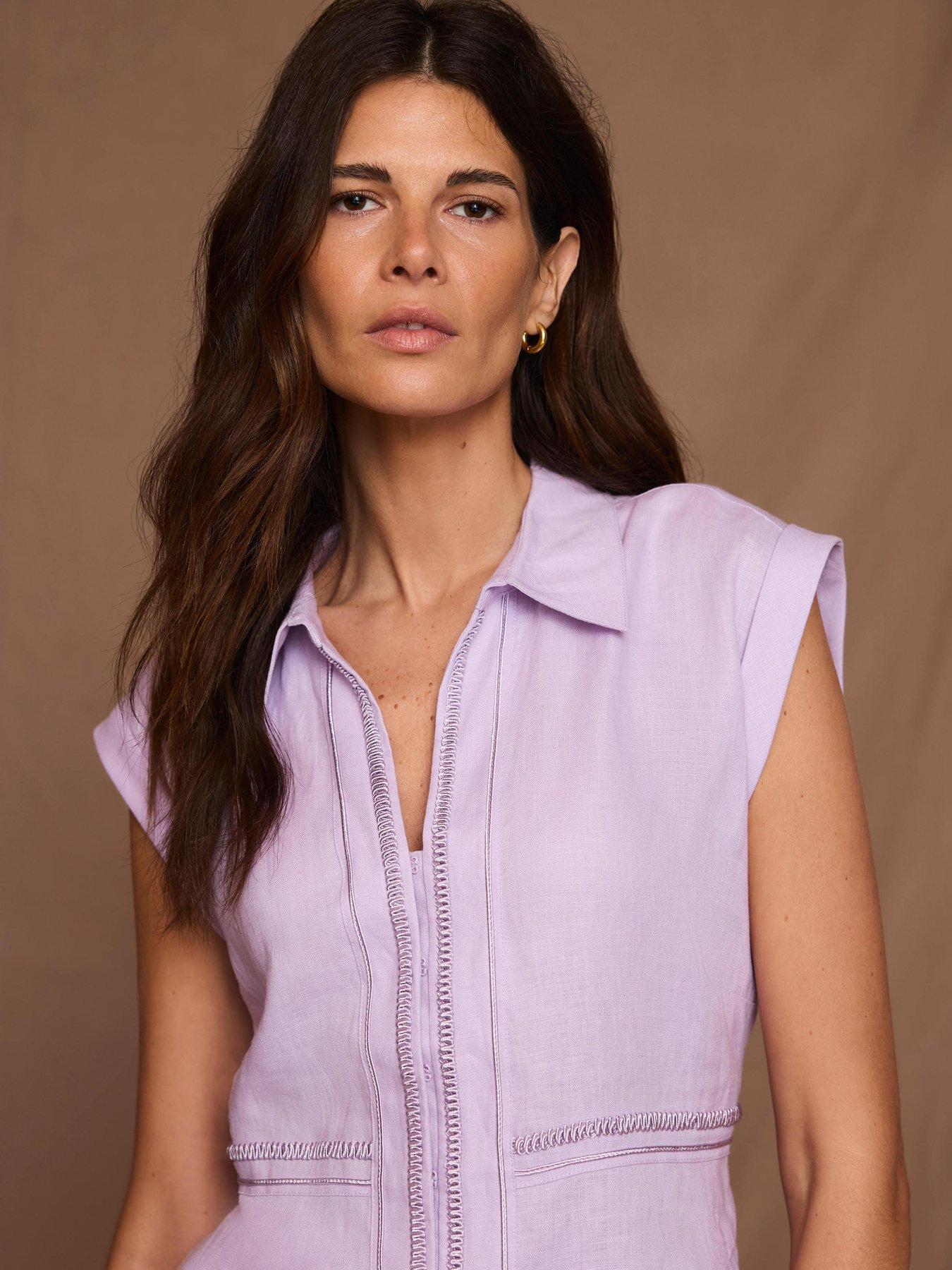 Image 3 of 6 of Mint Velvet Lilac Linen Trim Resort Shirt - Purple