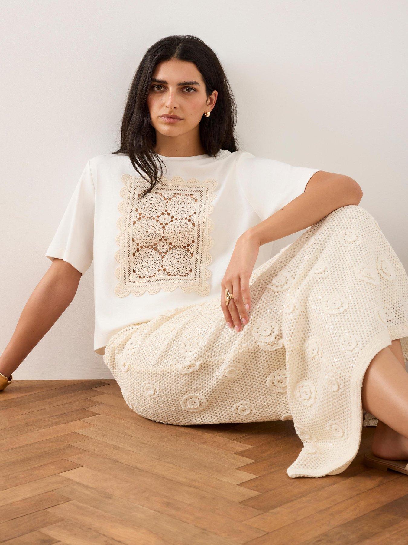 Mint Velvet Ivory Crochet Panel T-shirt